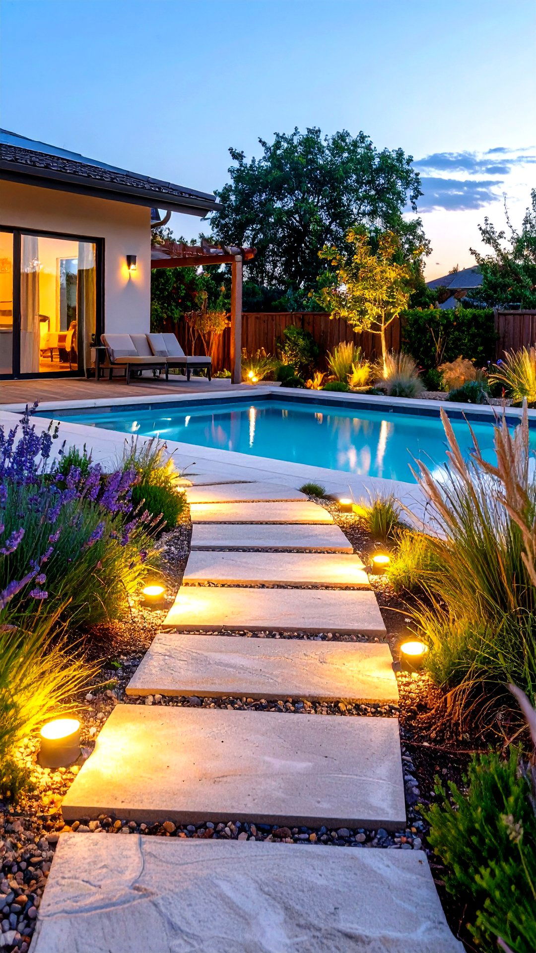 Solar Lit Stepping Stone Pathway - 25 above ground pool walkway ideas