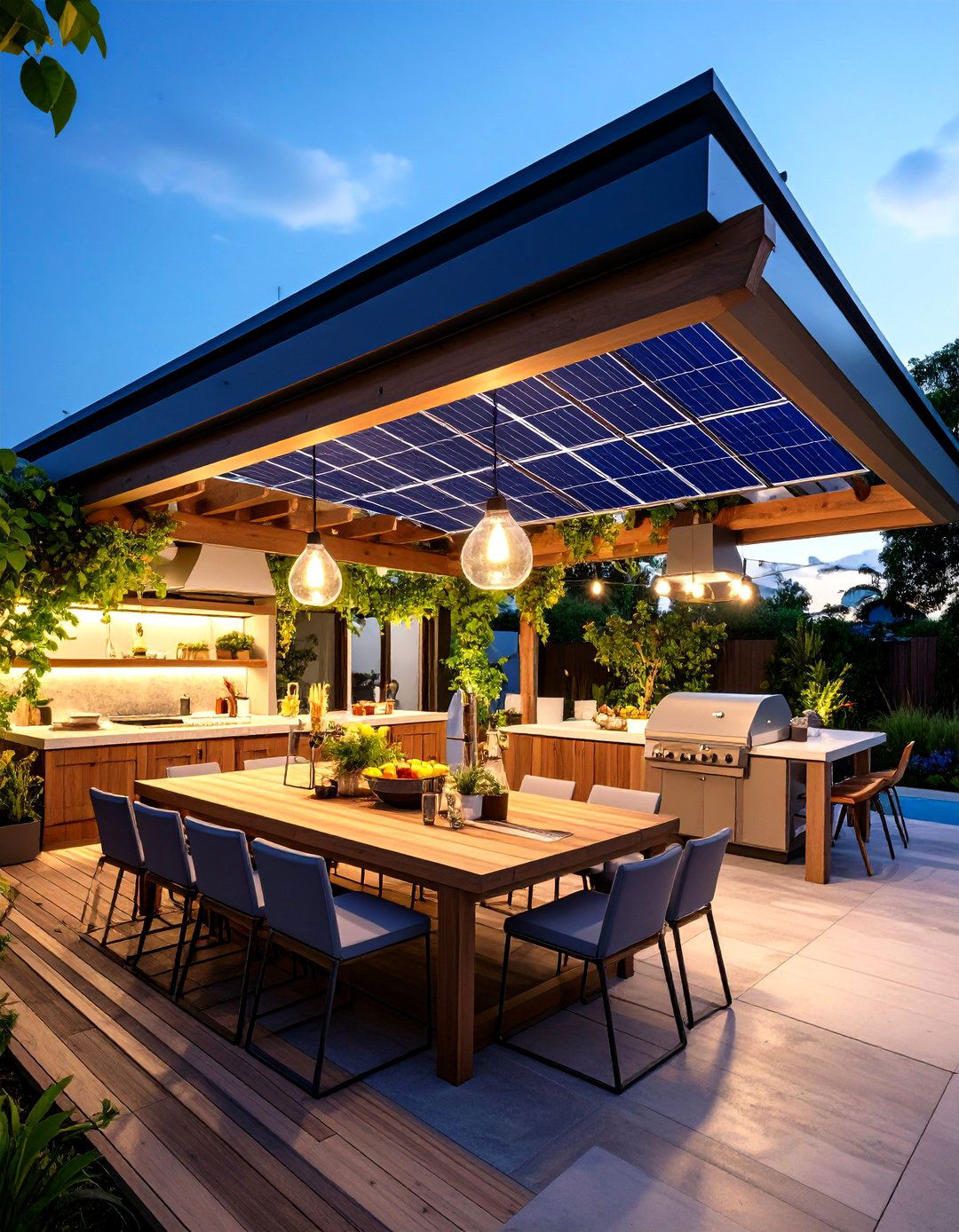 Solar Panel Roof Generates Power While You Grill - 25 outdoor kitchen roof ideas