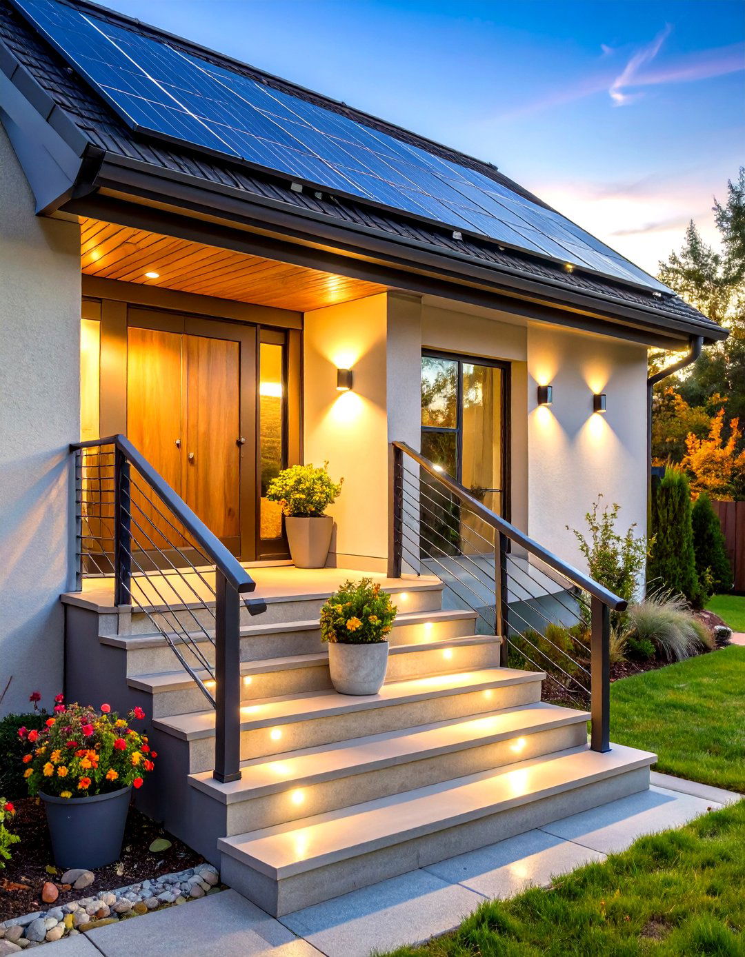 Solar Rail Cap Lighting on Front Steps - 25 front step ideas