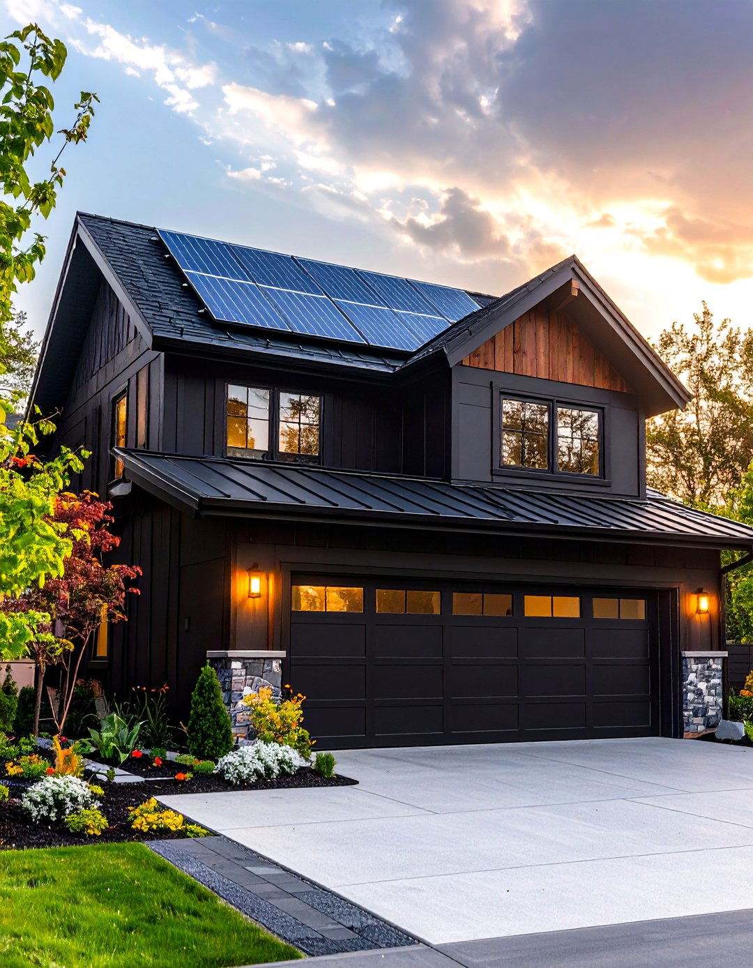 Solar Topped Black Garage Powers Itself - 25 black garage ideas