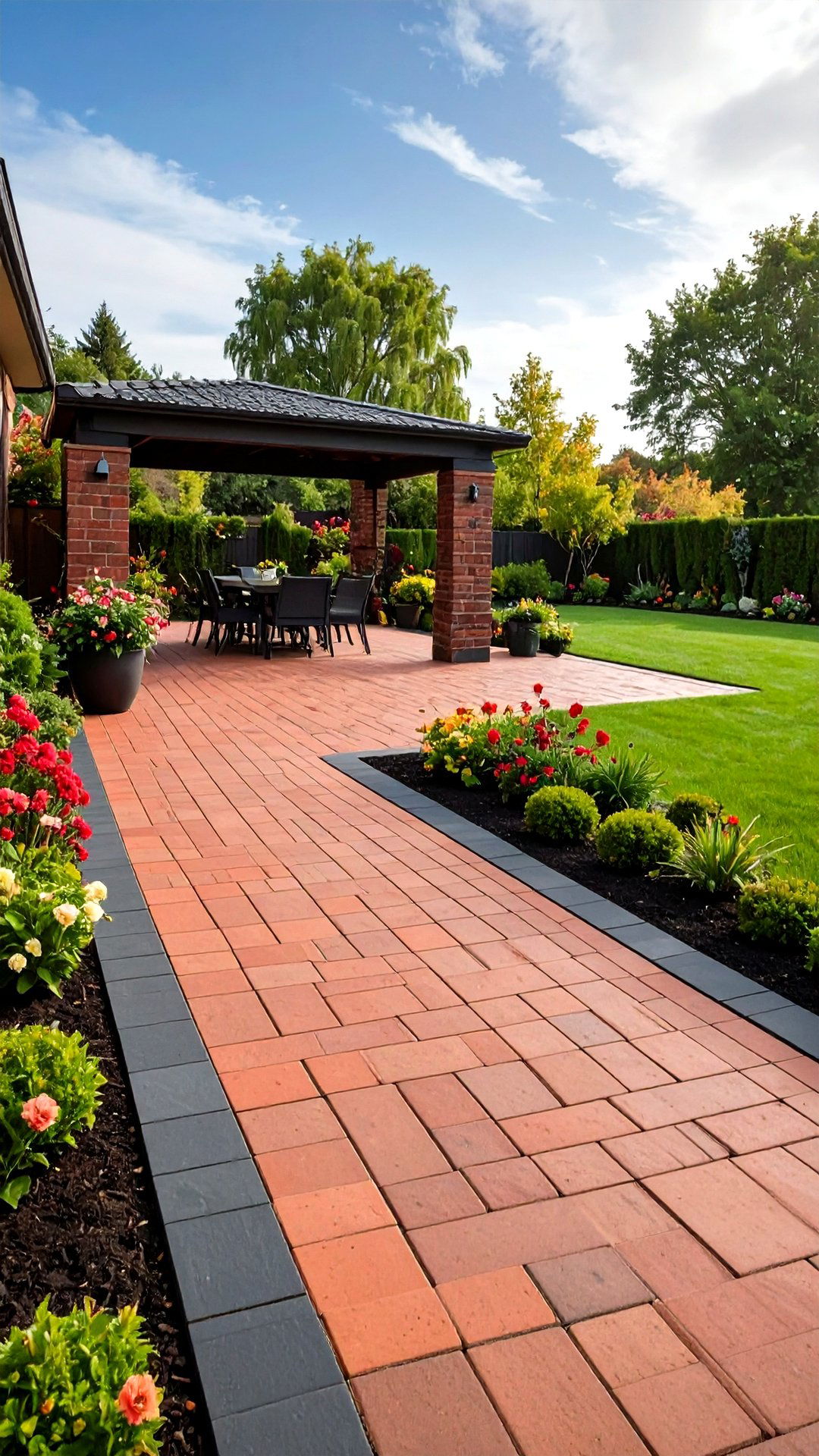 Soldier Course Border That Doubles as Design Frame - 25 brick patio ideas