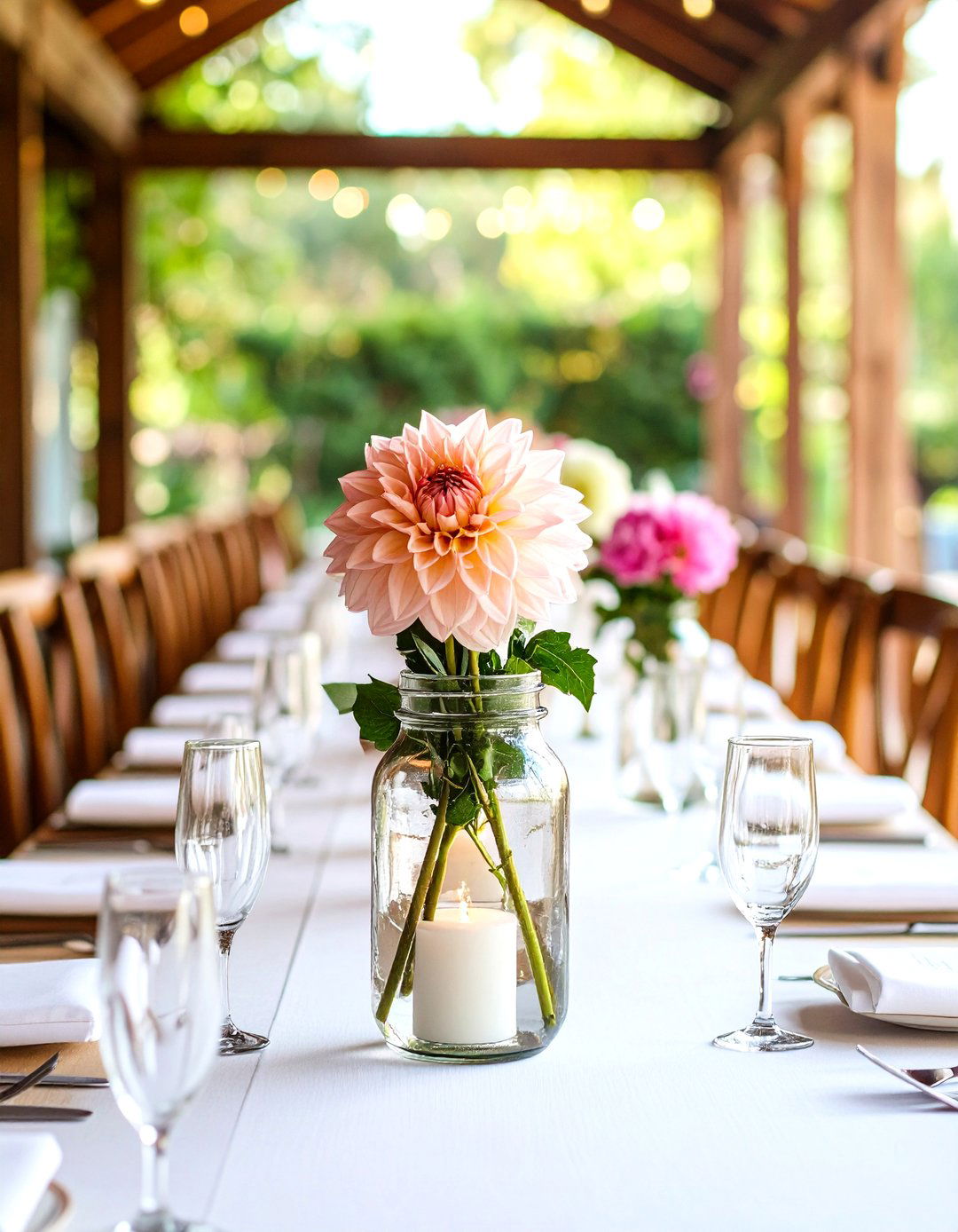 Solo Dahlia Statement Jar - 25 mason jar wedding centerpieces
