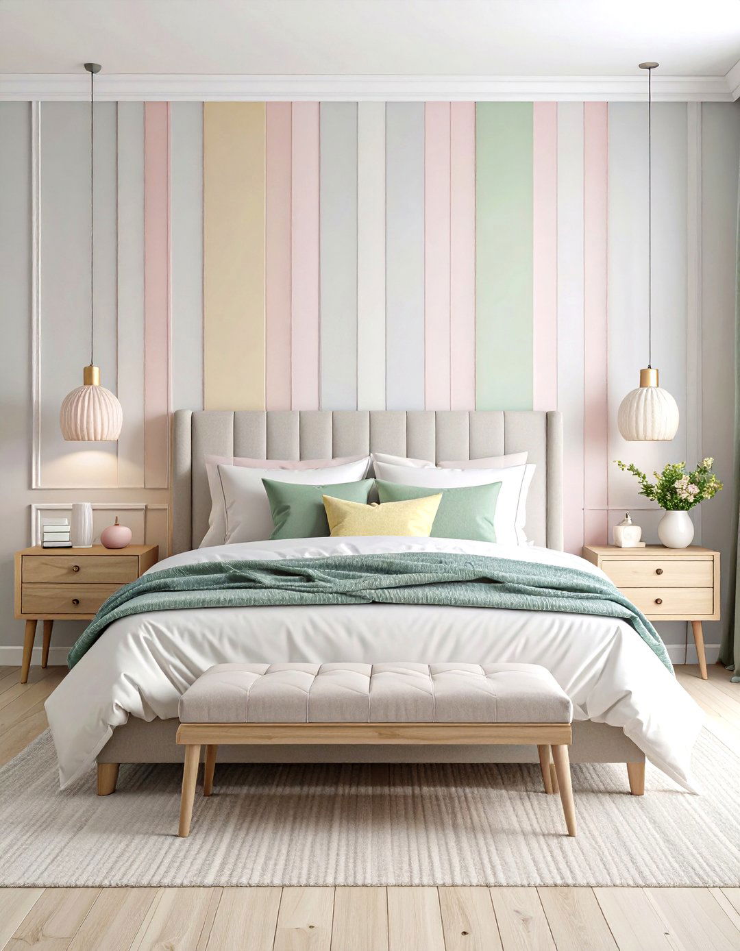 Sorbet Striped Accent Wall - 25 pastel bedroom ideas