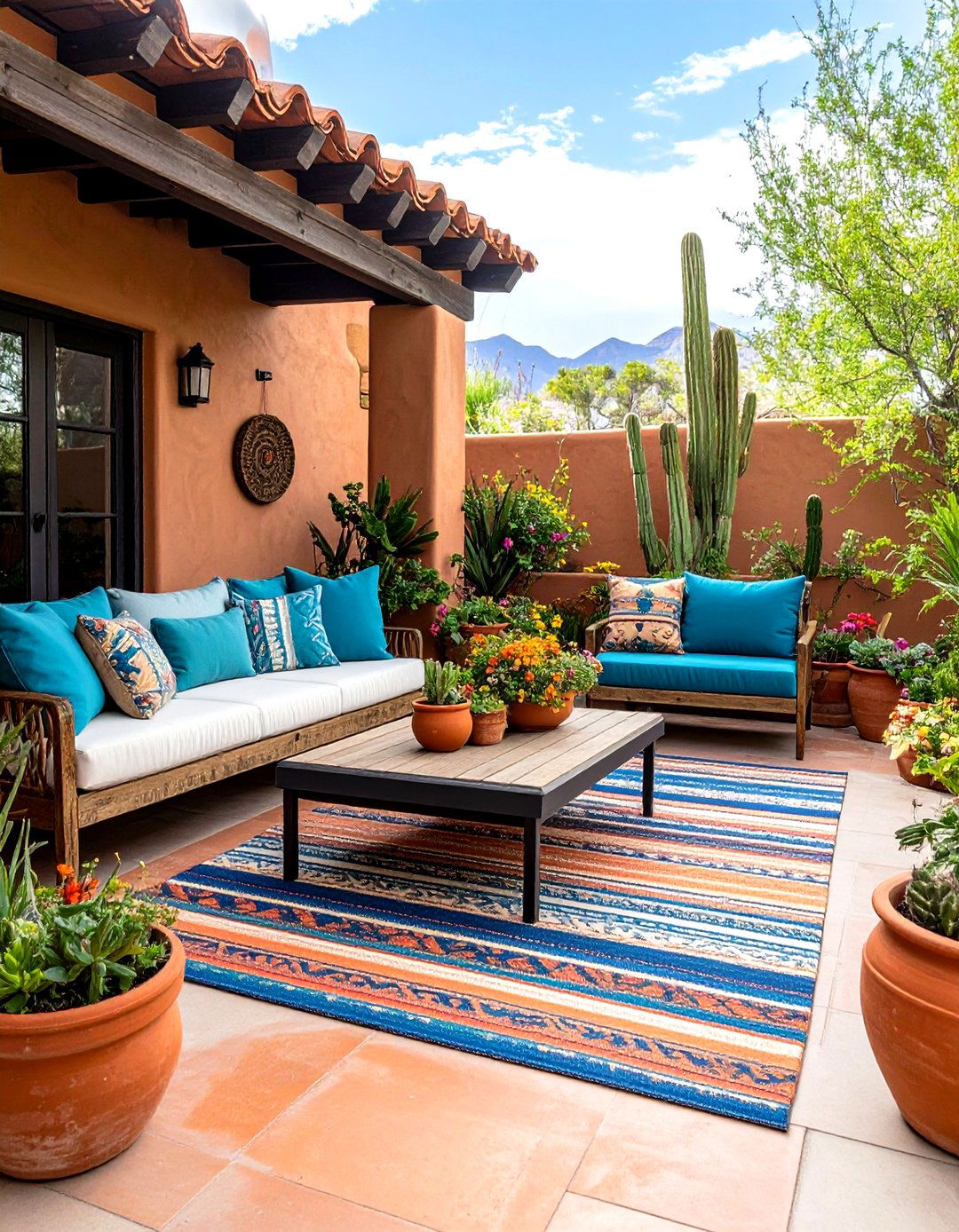 Southwestern Sunset Stripe Painted Concrete Patio - 25 painted concrete patio ideas