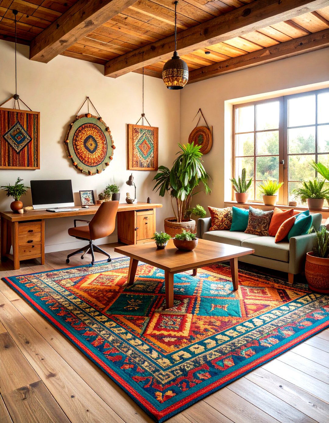 Southwestern Tribal Pattern Rug for Warmth - 25 office rug ideas
