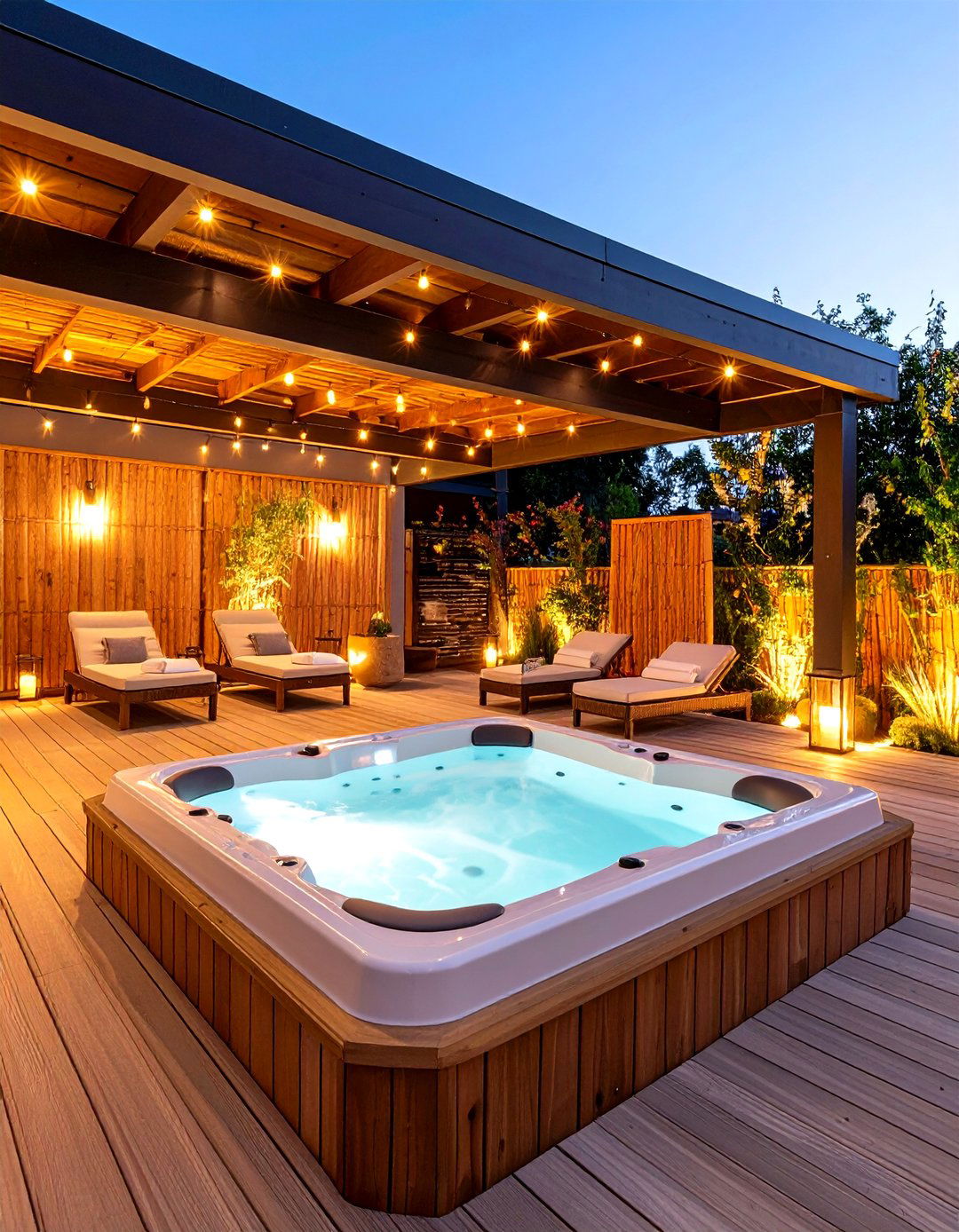 Spa Area under Deck Cover Retreat - 25 partially covered deck ideas