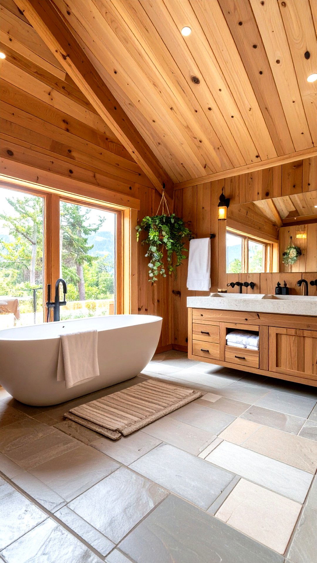Spa Style Bathroom with Stone and Wood - 25 cabin decor ideas