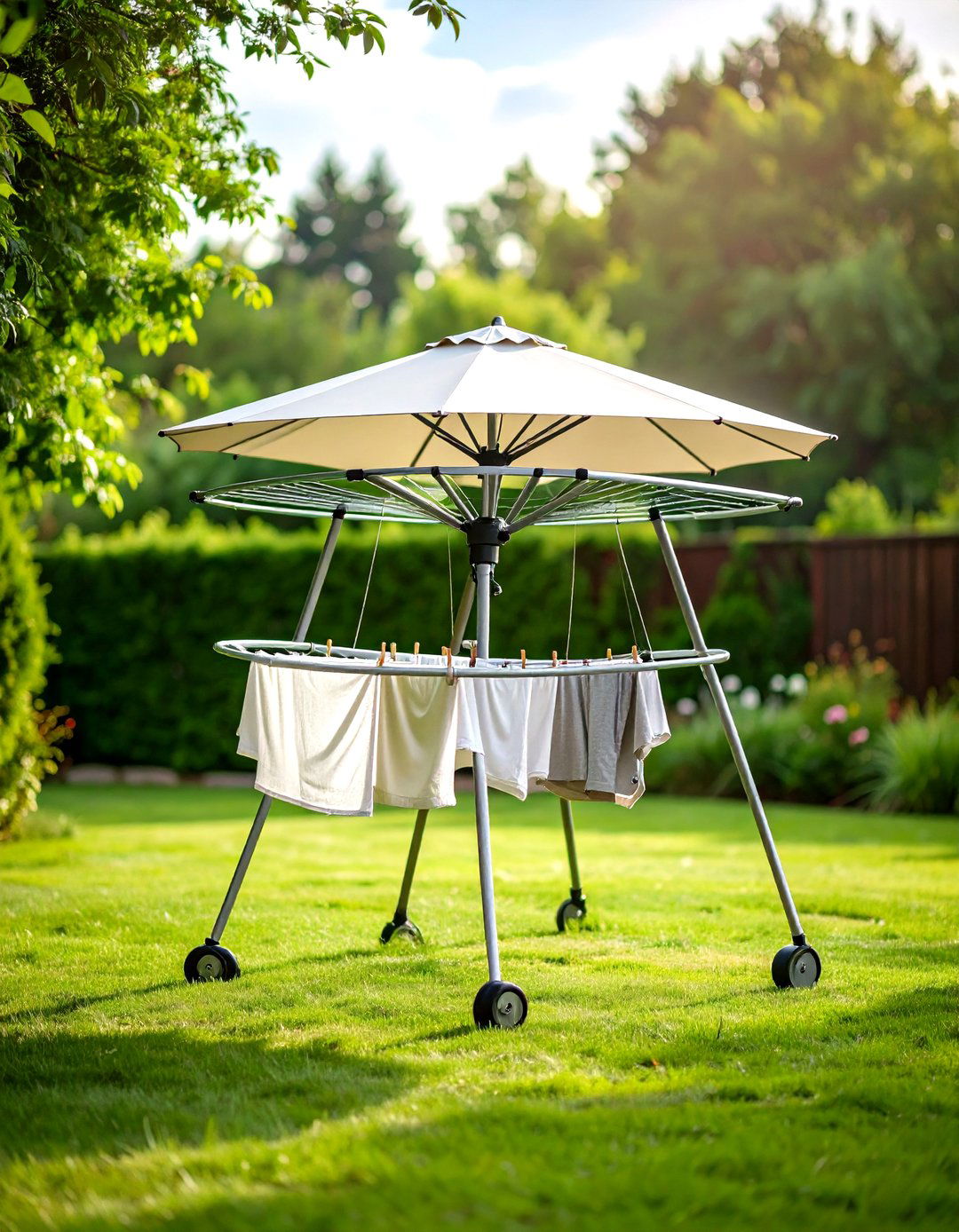 Space Spinning Rotary Umbrella Clothesline - 25 outdoor clothesline ideas