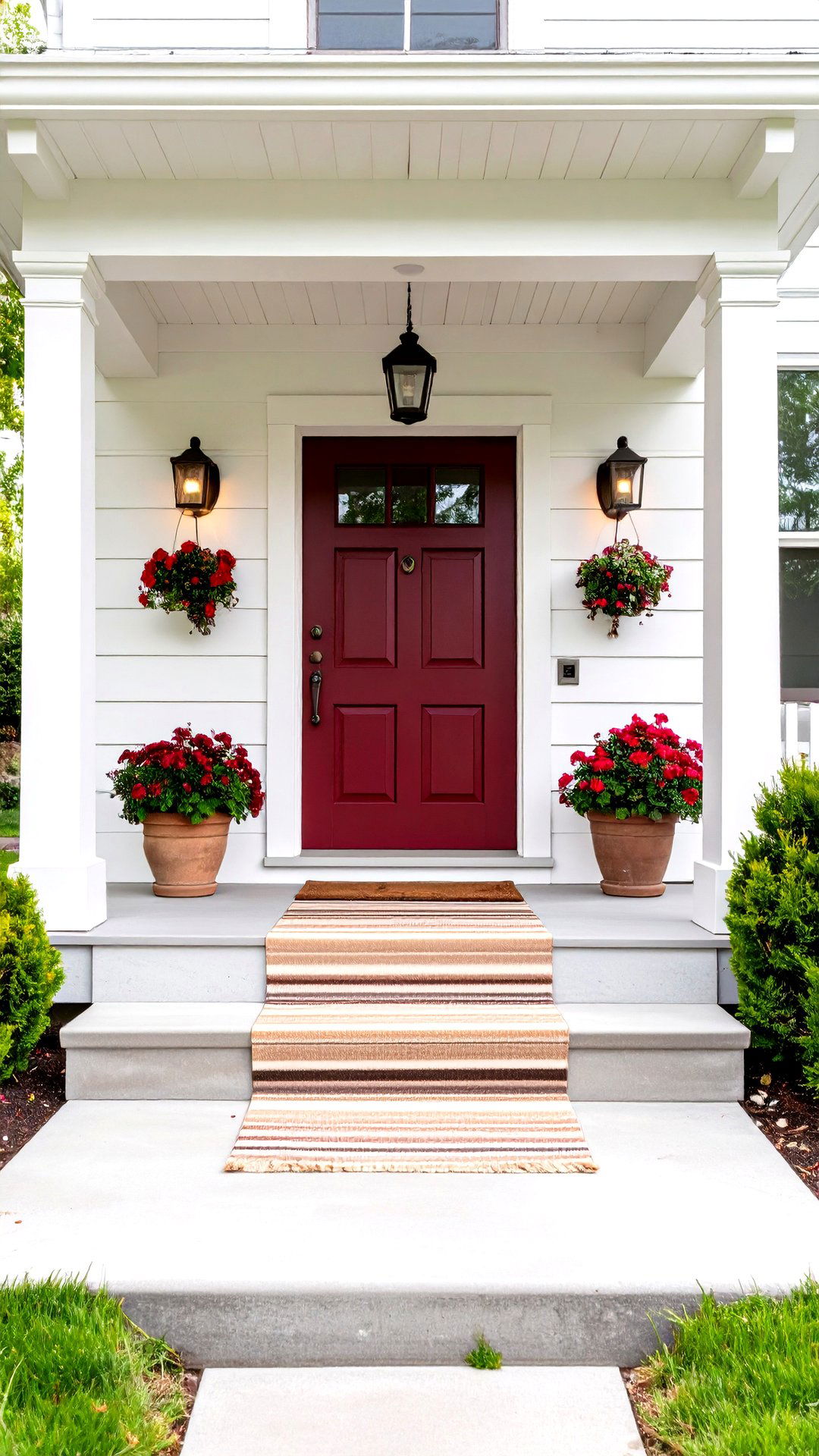 Space Stretching Burgundy Door on a Small Porch - 25 burgundy front door ideas