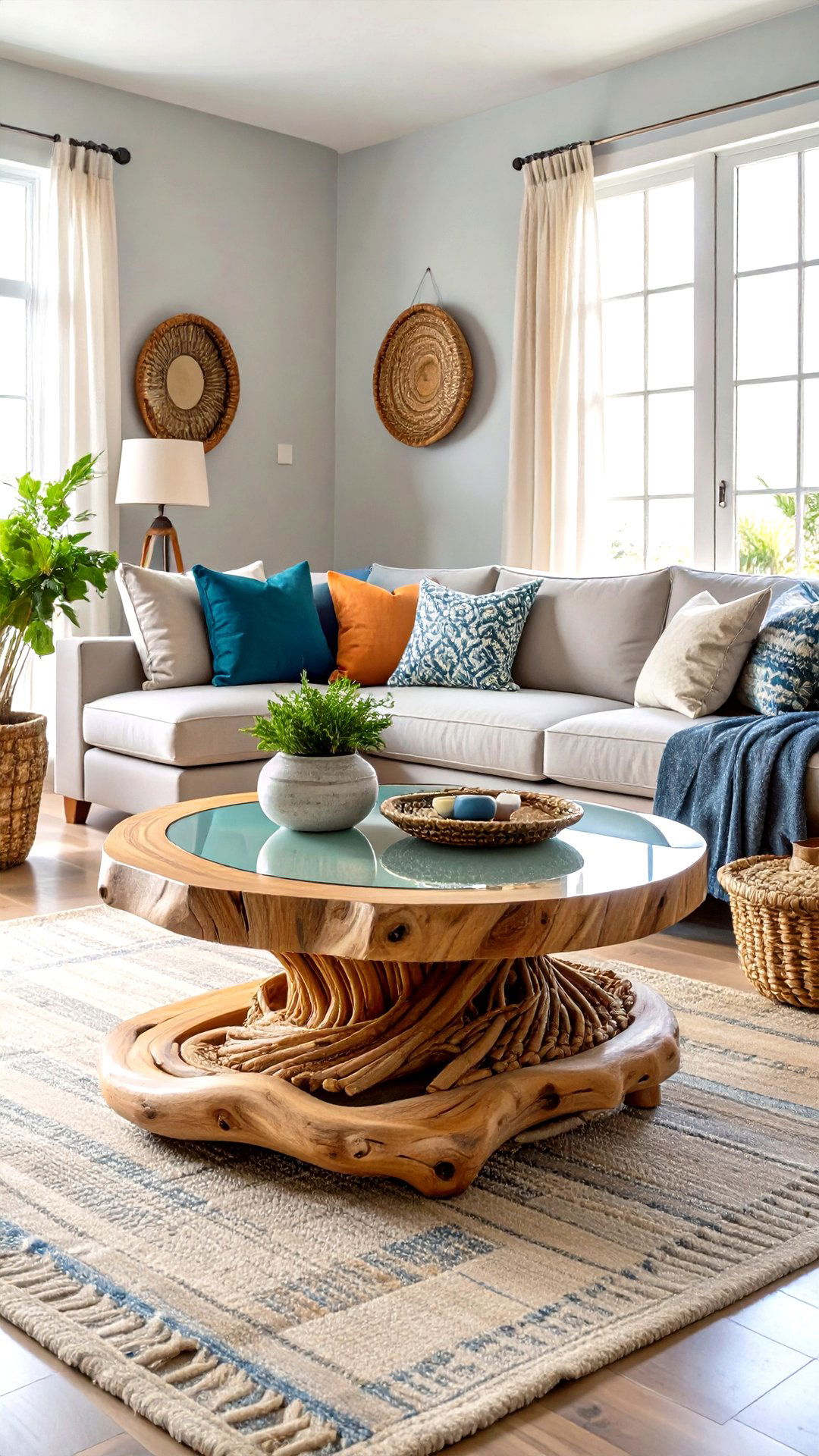 Spotlight a Driftwood Statement Piece - 25 coastal living room ideas