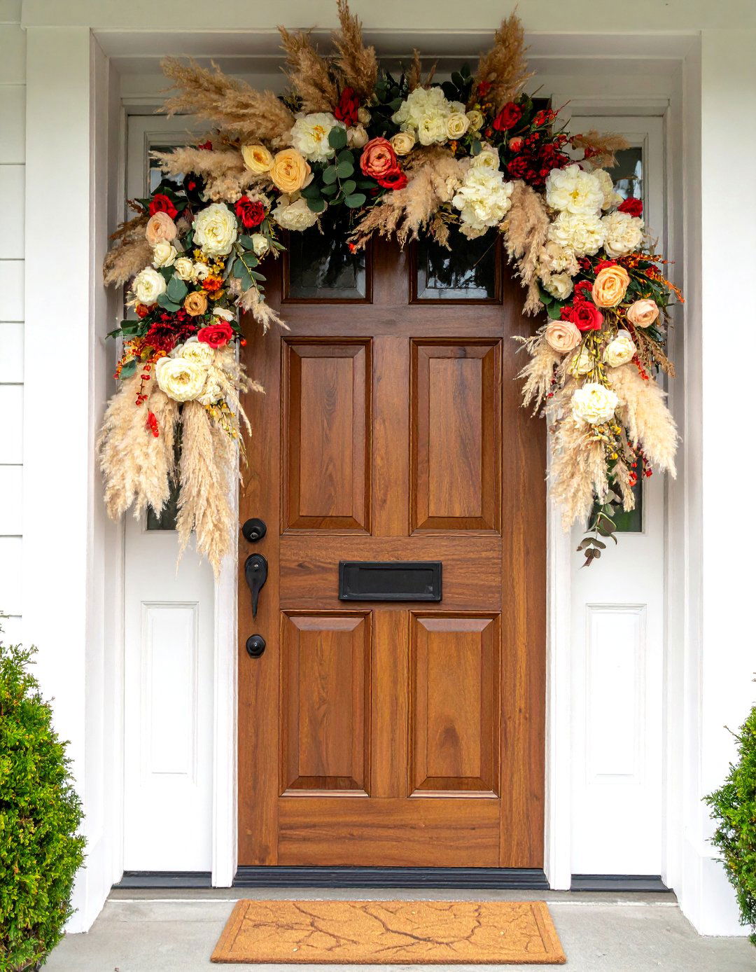 Spring Door Swag of Pampas Grass and Faux Ranunculus - 25 pampas grass decor ideas