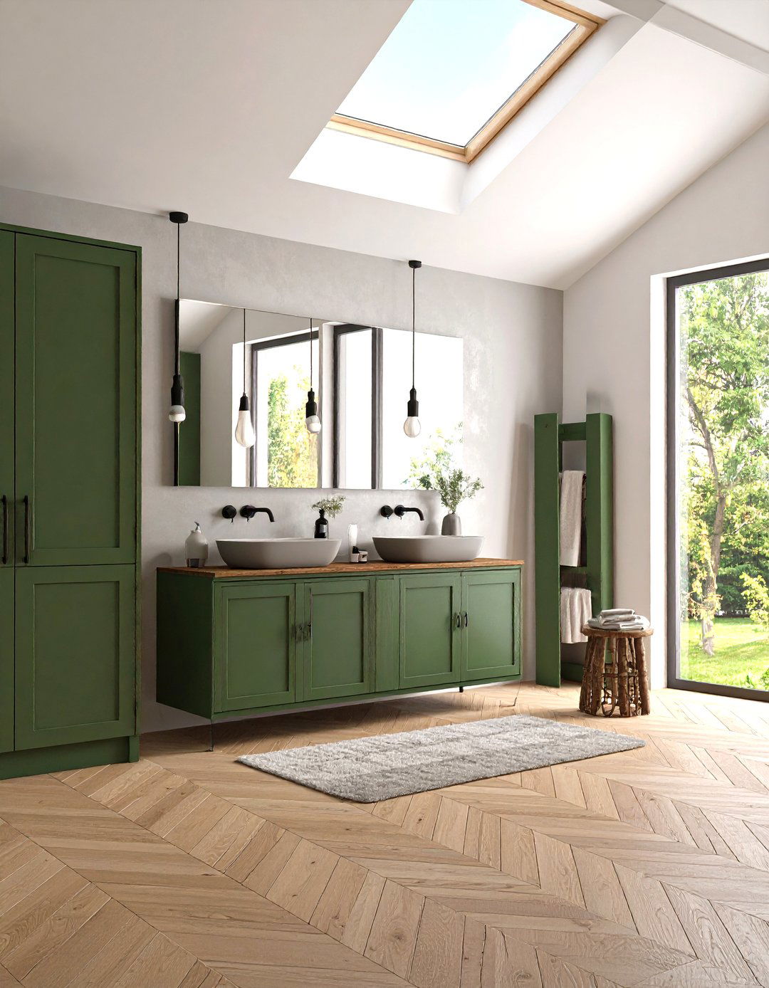 Spruce Green Vanity Bathroom Flooded With Skylight - 25 bathroom with green vanity