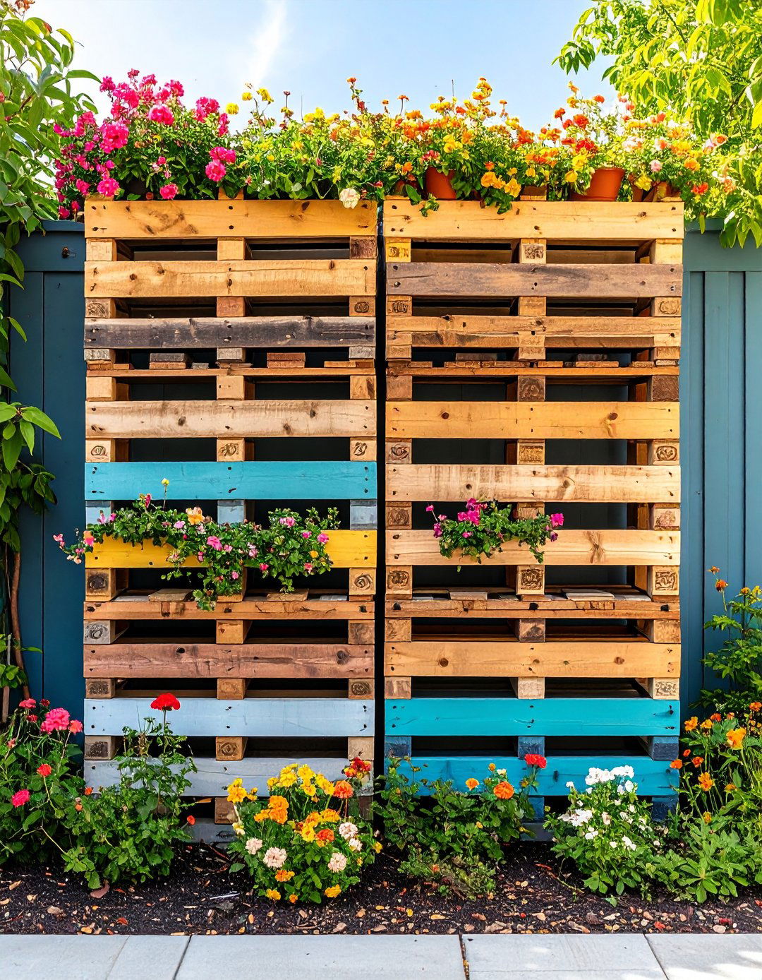 Stacked Privacy Pallet Wall - 25 pallet fence ideas