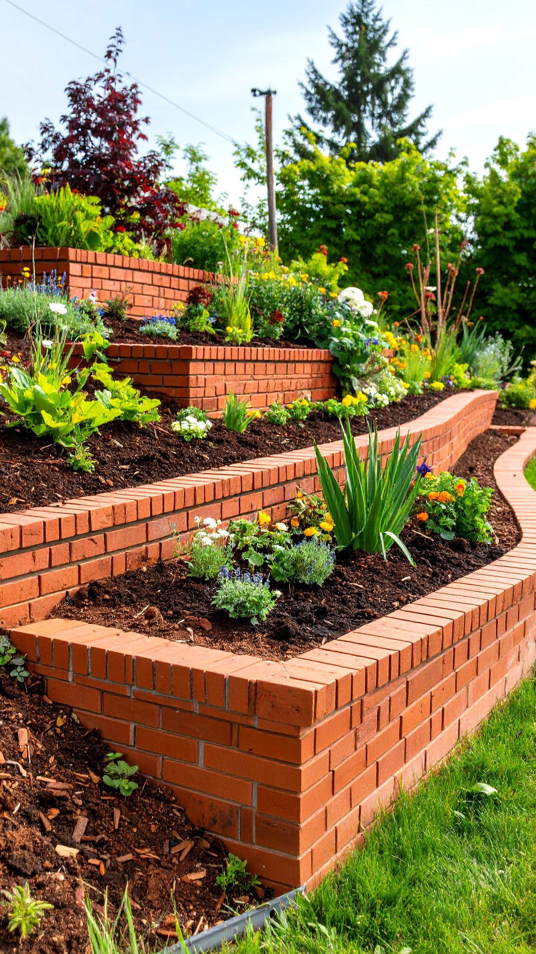 Staggered Brick Retaining Terrace - 25 brick landscaping ideas