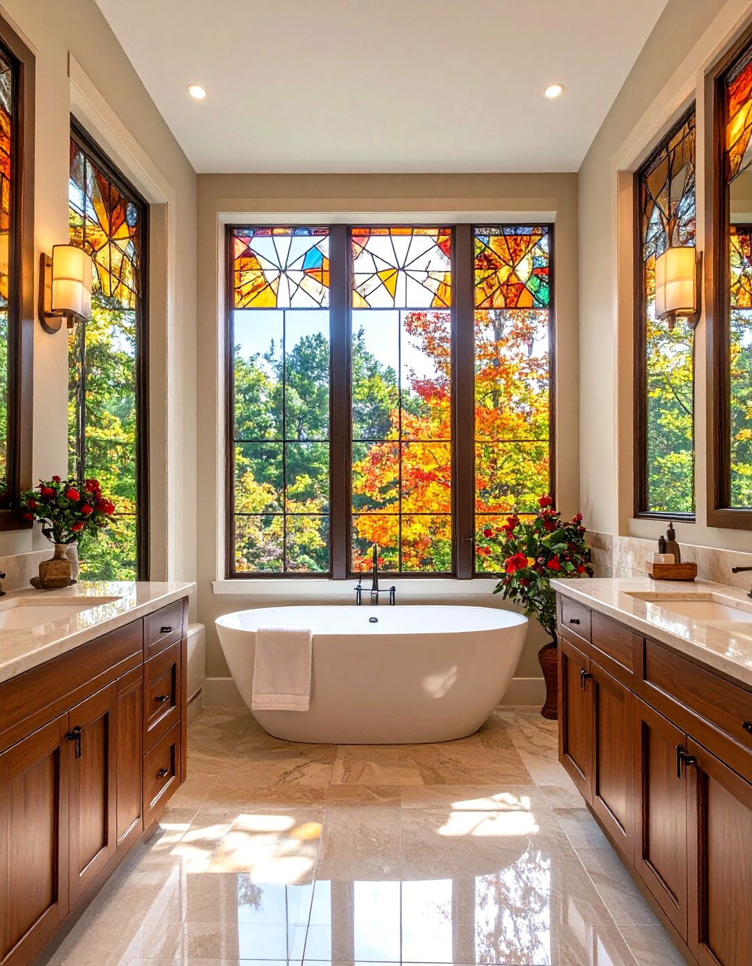 Stained Glass Insets for Dramatic Privacy - 25 art deco bathroom ideas