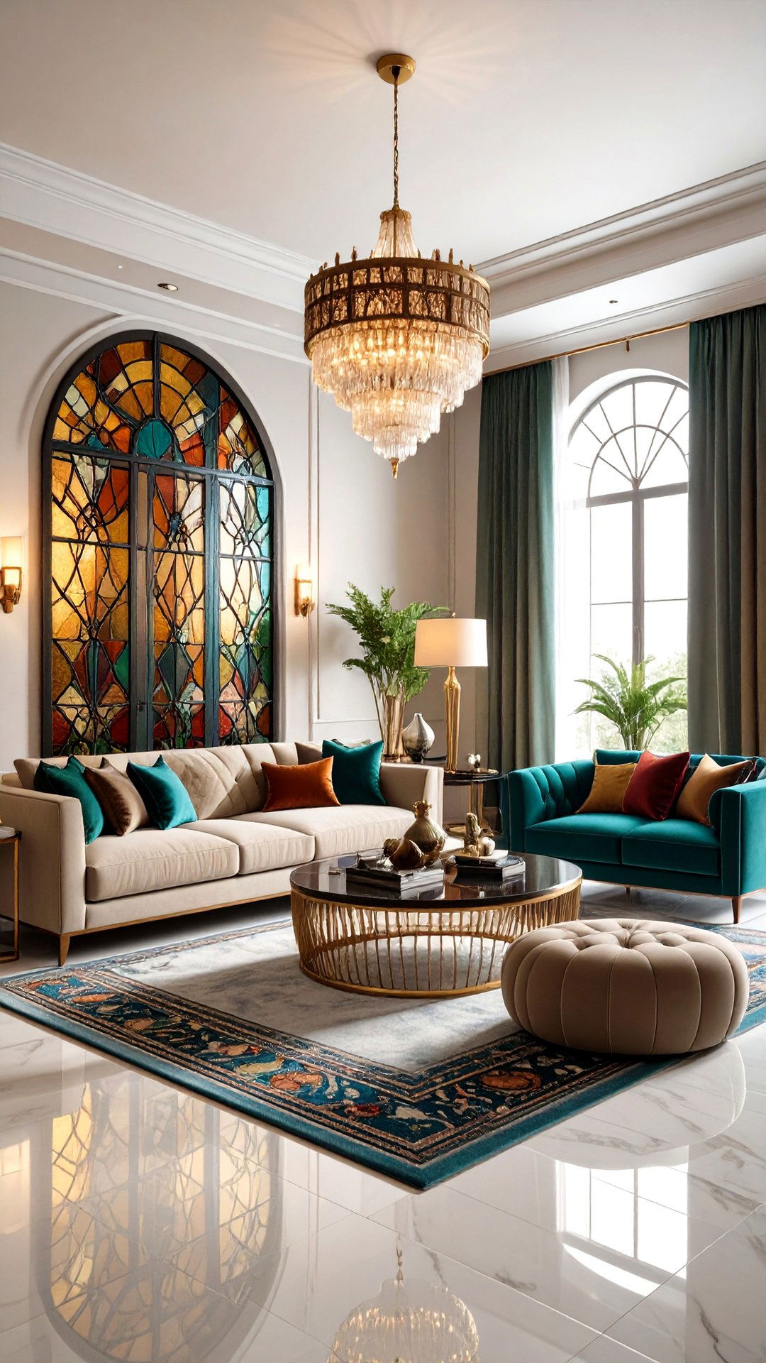 Stained Glass Screens Infuse an Art Deco Living Room with Color - 25 art deco living room ideas