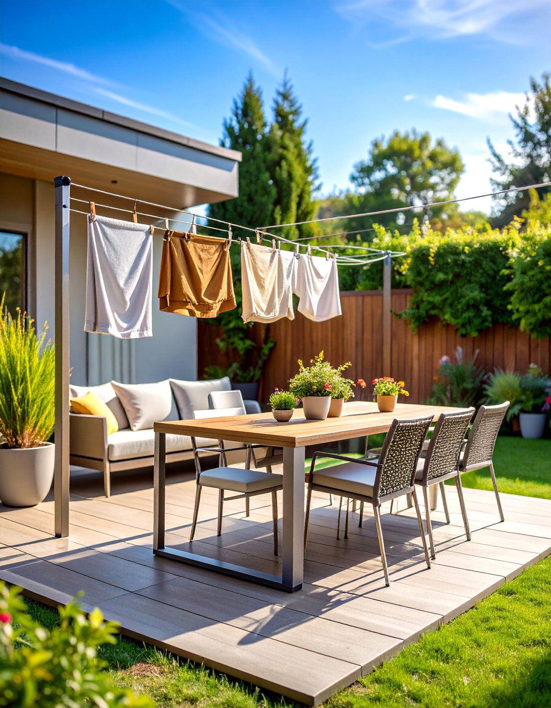 Stainless Steel Cable Clothesline for Modern Minimalists - 25 outdoor clothesline ideas