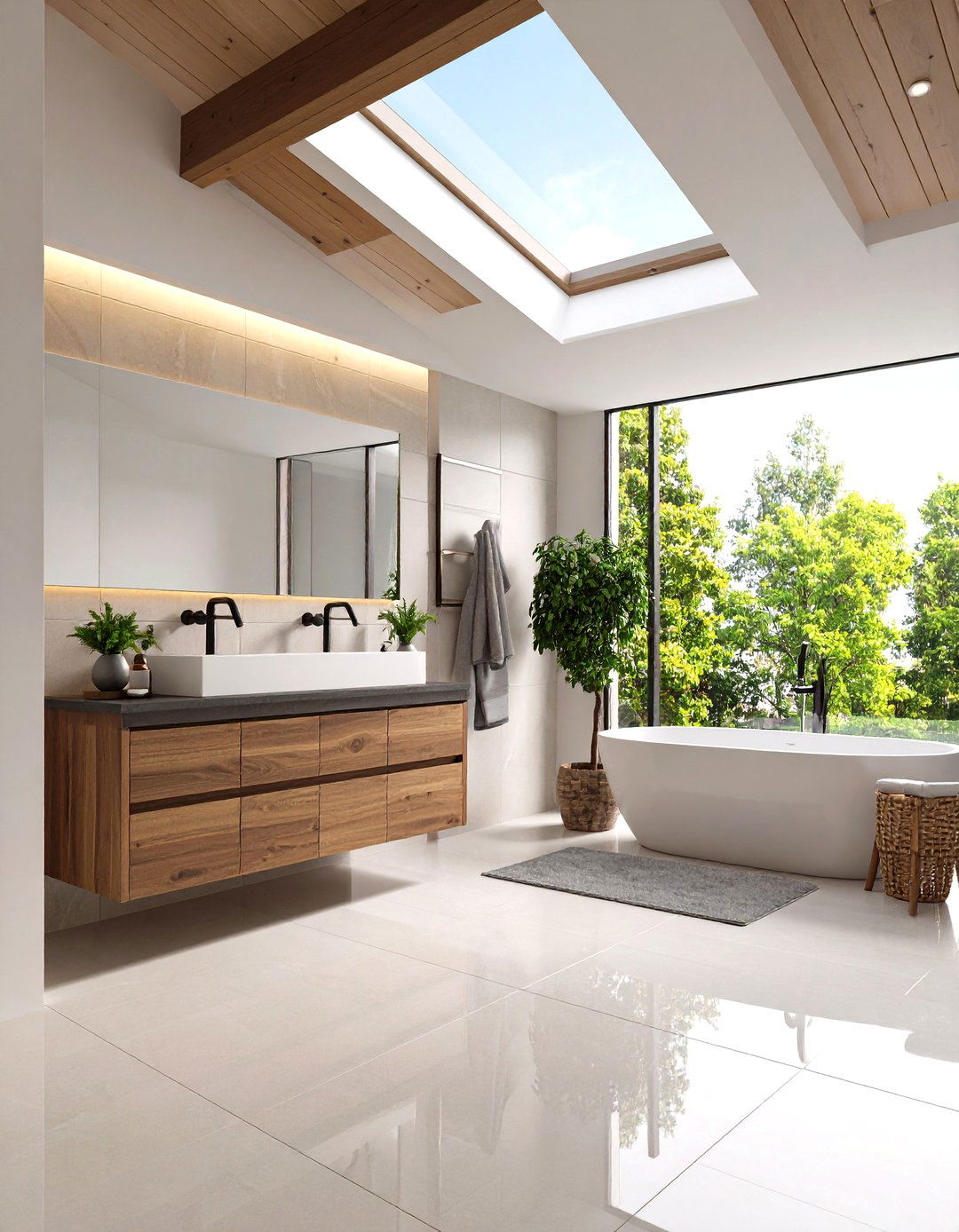Stair Step Accent Walls Emphasize Architectural Angles - 25 bathroom tile ideas