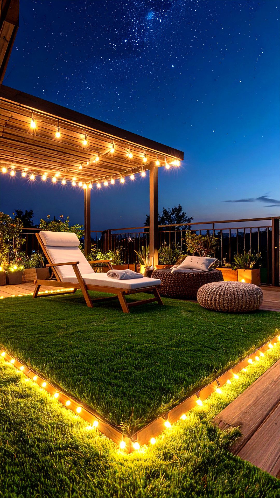 Stargazing Platform with Fairy Lit Turf - 25 artificial grass balcony design