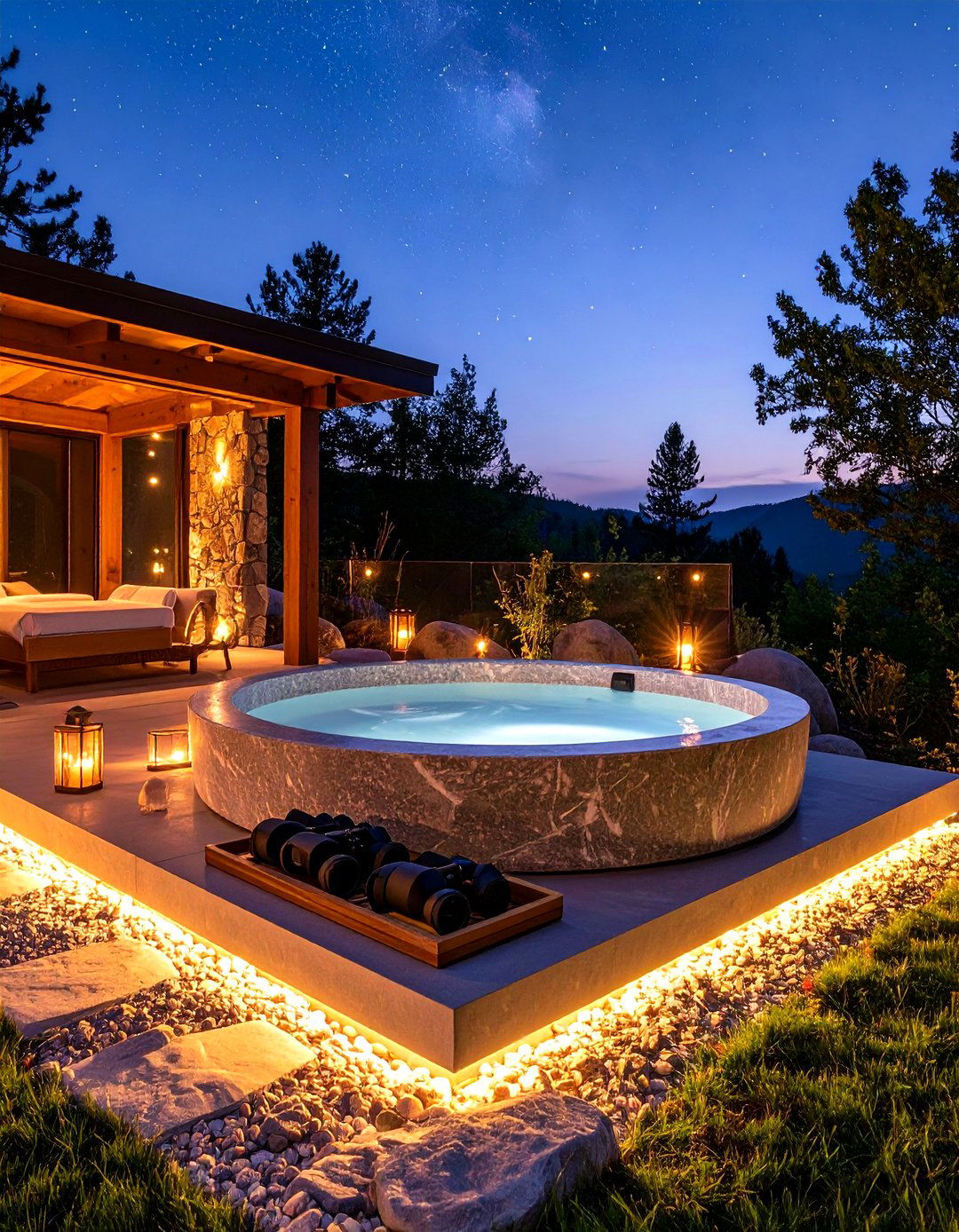 Stargazing Stone Bath Deck - 25 outdoor bathroom ideas