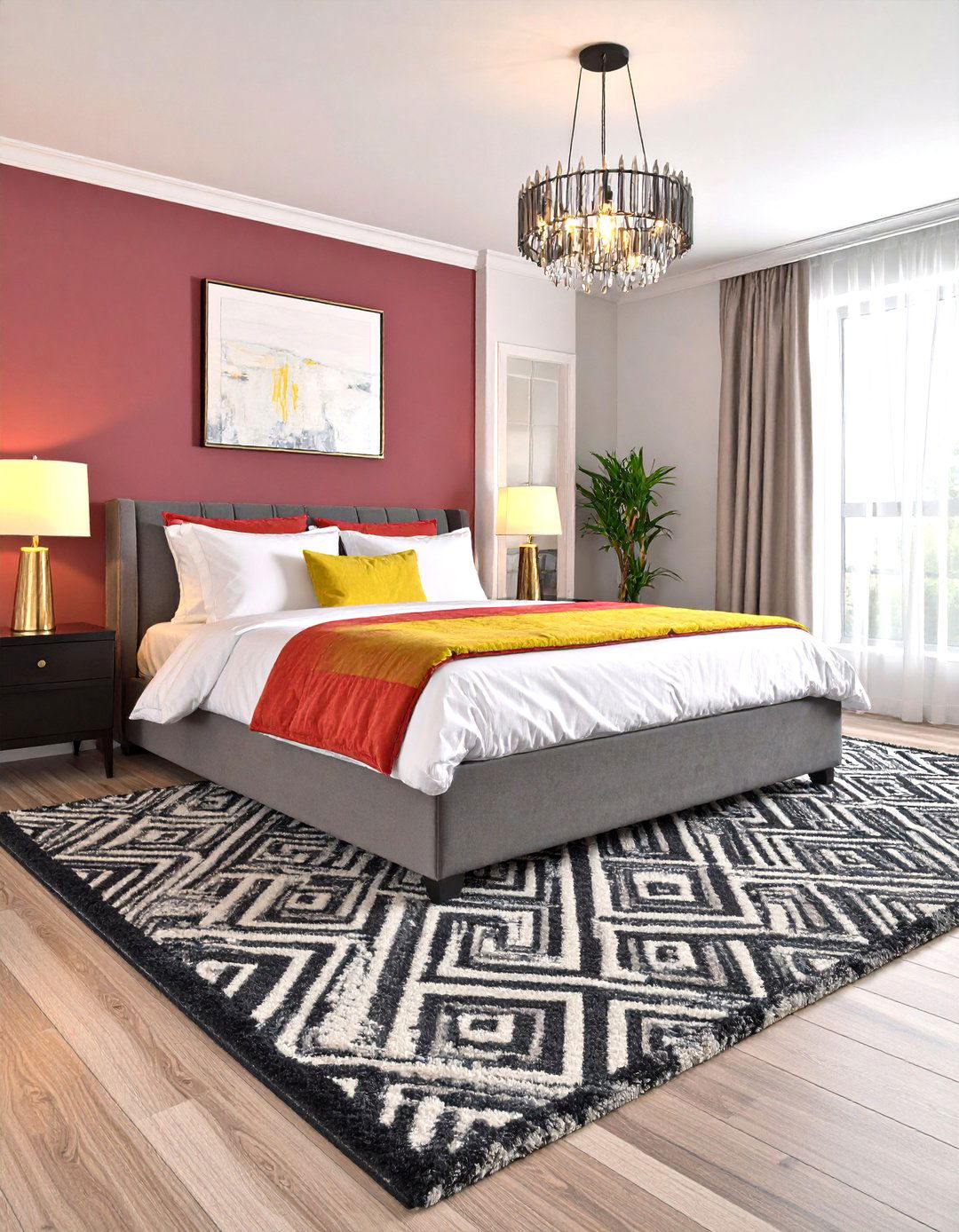 Statement Area Rug Grounding an Art Deco Bedroom - 25 art deco bedroom ideas