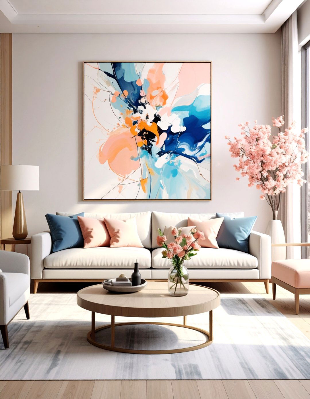 Statement Art Energizes a Neutral Living Room - 25 neutral living room ideas
