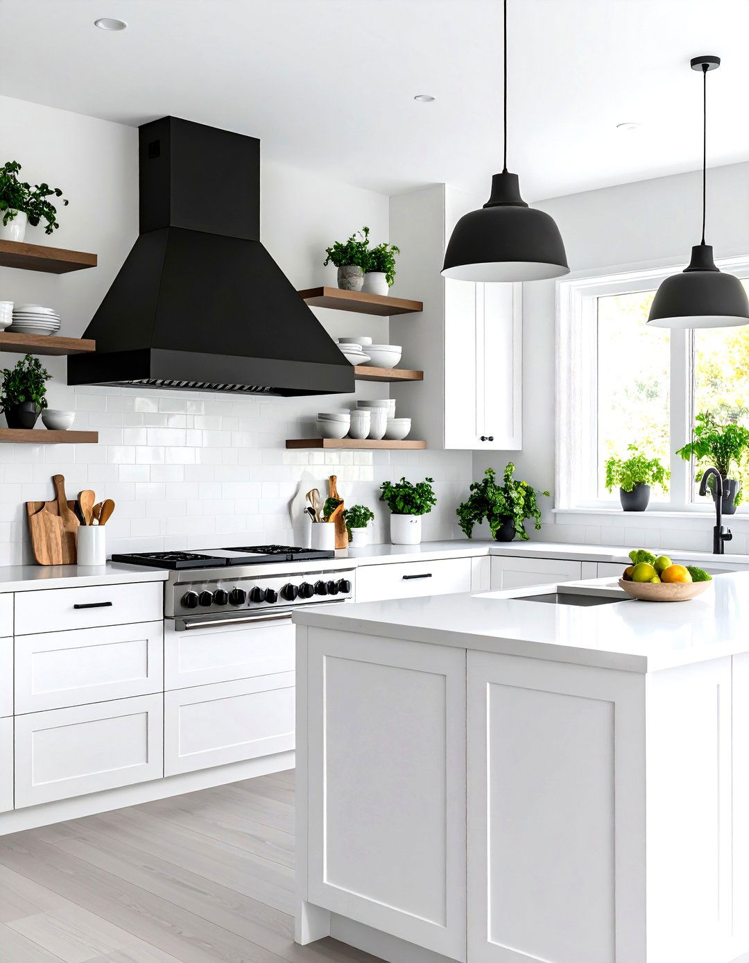 Statement Black Range Hood Takes Center Stage - 25 black and white kitchen ideas