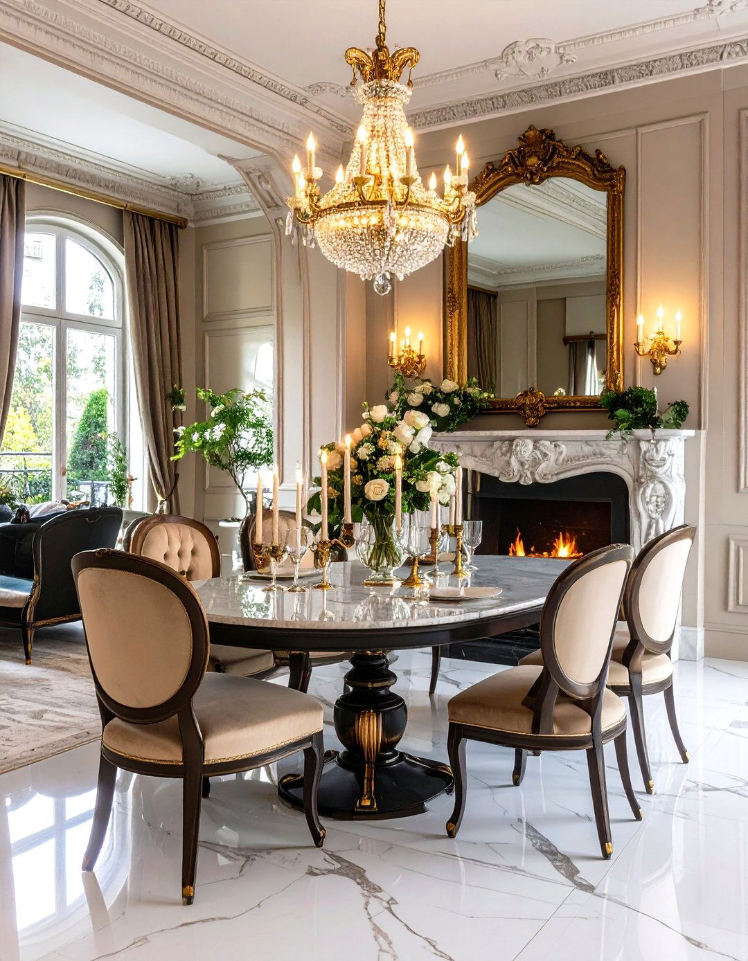 Statement Fireplace Surround as a Dining Room Focal Point - 25 parisian dining room ideas