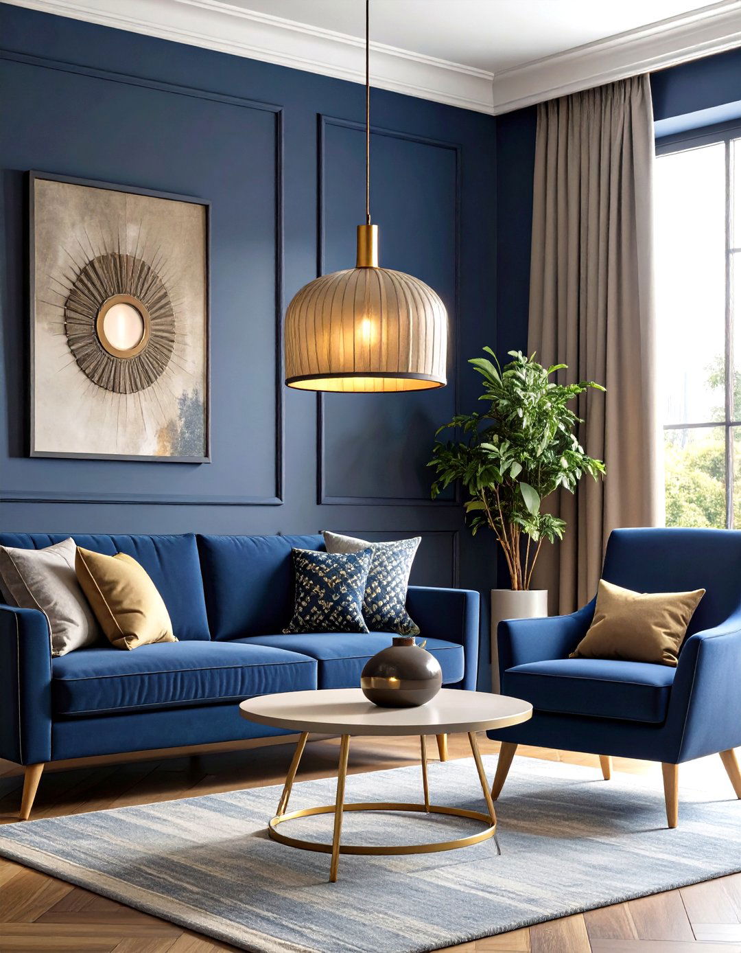 Statement Lighting Smoked Glass Pendants - 25 navy blue and grey living room ideas