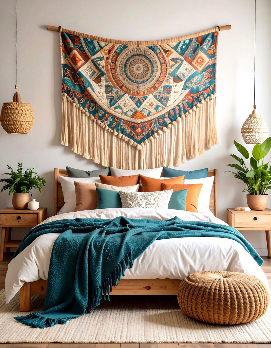 Statement Tapestry for a Textured Backdrop - 25 no headboard ideas