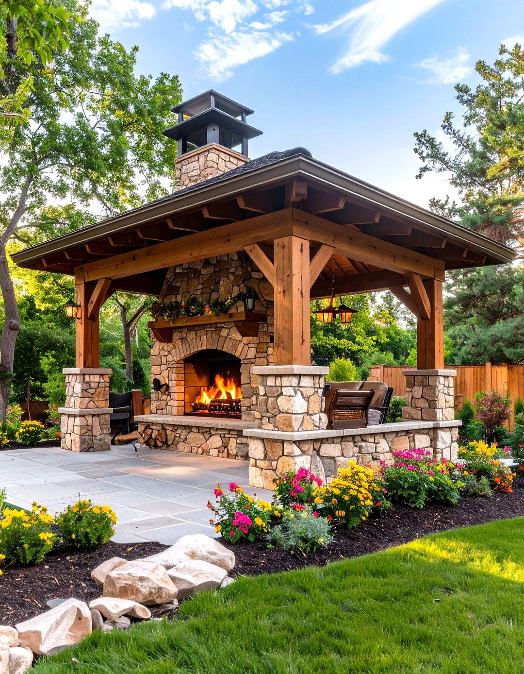 Stone Fireplace Pavilion for Four Season Coziness - 25 outdoor pavilion ideas