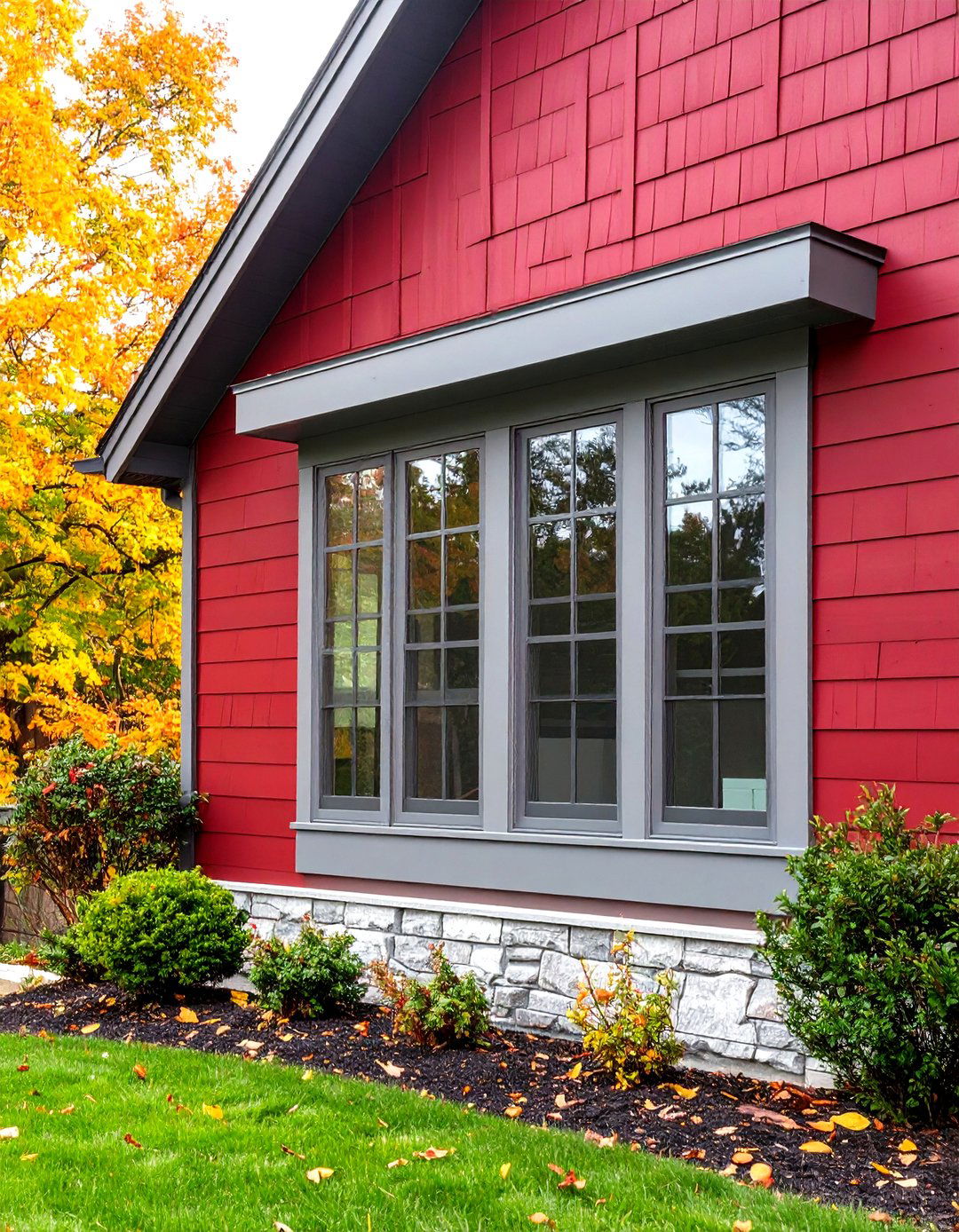 Stone Gray Window Sashes Introduce Sophisticated Contrast - 25 dark red house exterior ideas