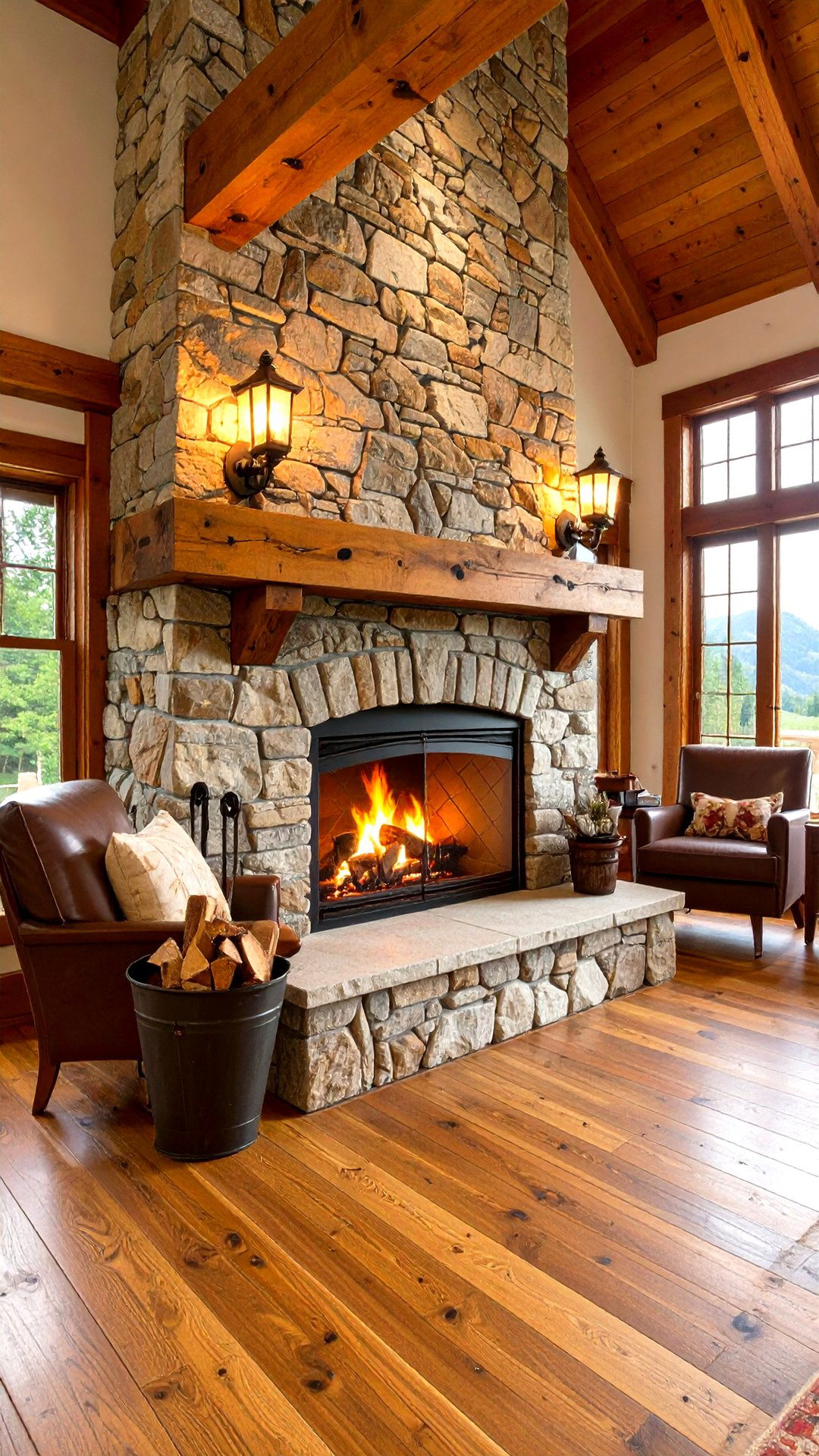 Stone Hearth Centerpiece for Cabin Coziness - 25 cabin decor ideas