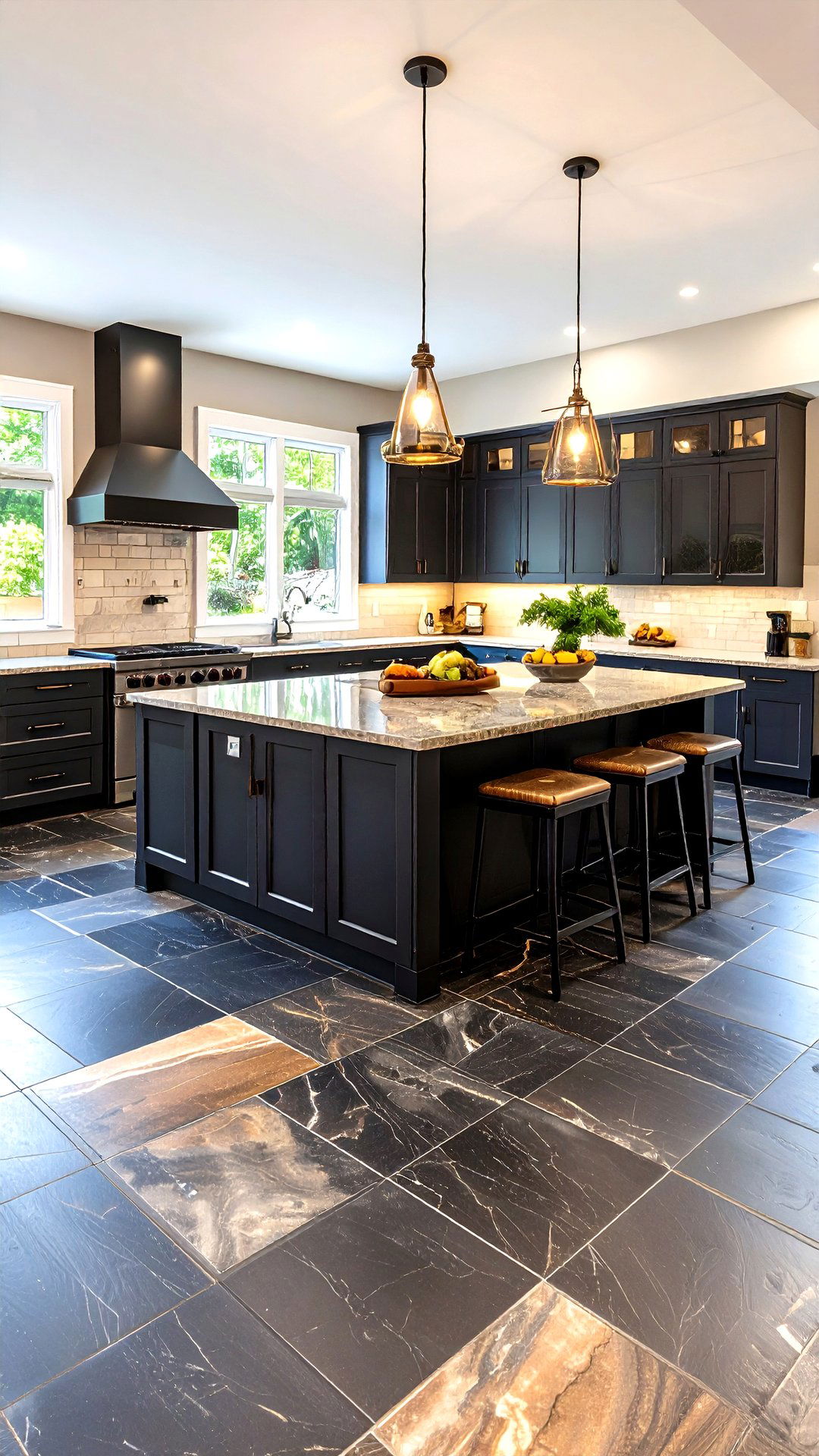 Stone Look Luxury Vinyl Tile - 25 black floor kitchen ideas