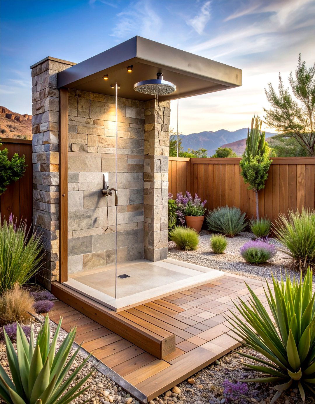 Stone Outdoor Shower Cools the Backyard Adventurer - 25 arizona backyard ideas