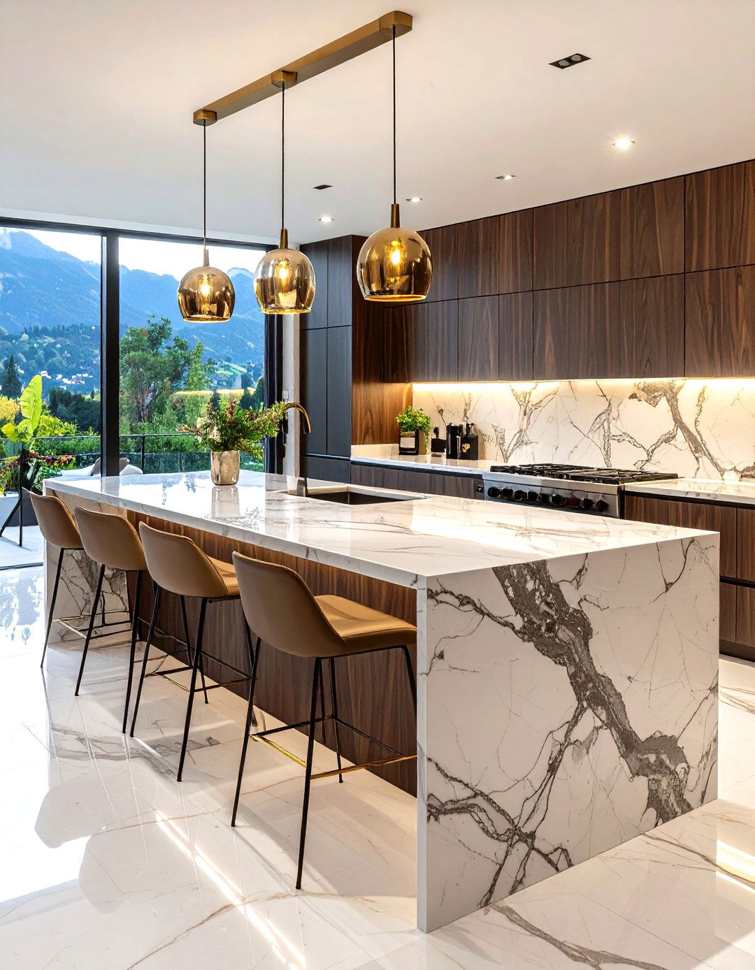 Stone Slab Waterfall Breakfast Bar - 25 breakfast bar ideas