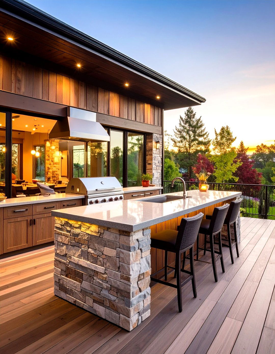Stone Veneer Bar Face Elevates the Deck Aesthetic - 25 outdoor kitchen on deck