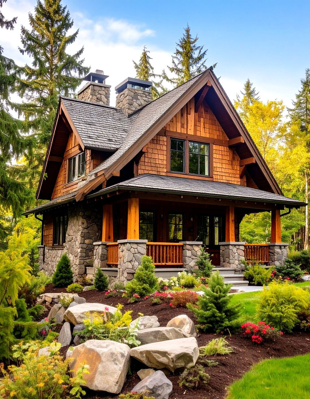 Stone and Timber Harmony Rustic Olive Cabin - 25 olive green house exterior ideas