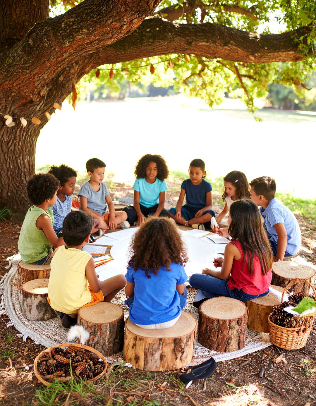 Storytelling Circle with Natural Props - 25 eyfs outdoor area ideas