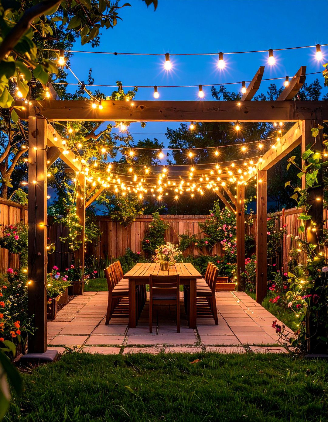 String Light Canopy Dining Courtyard - 25 outdoor dining area ideas