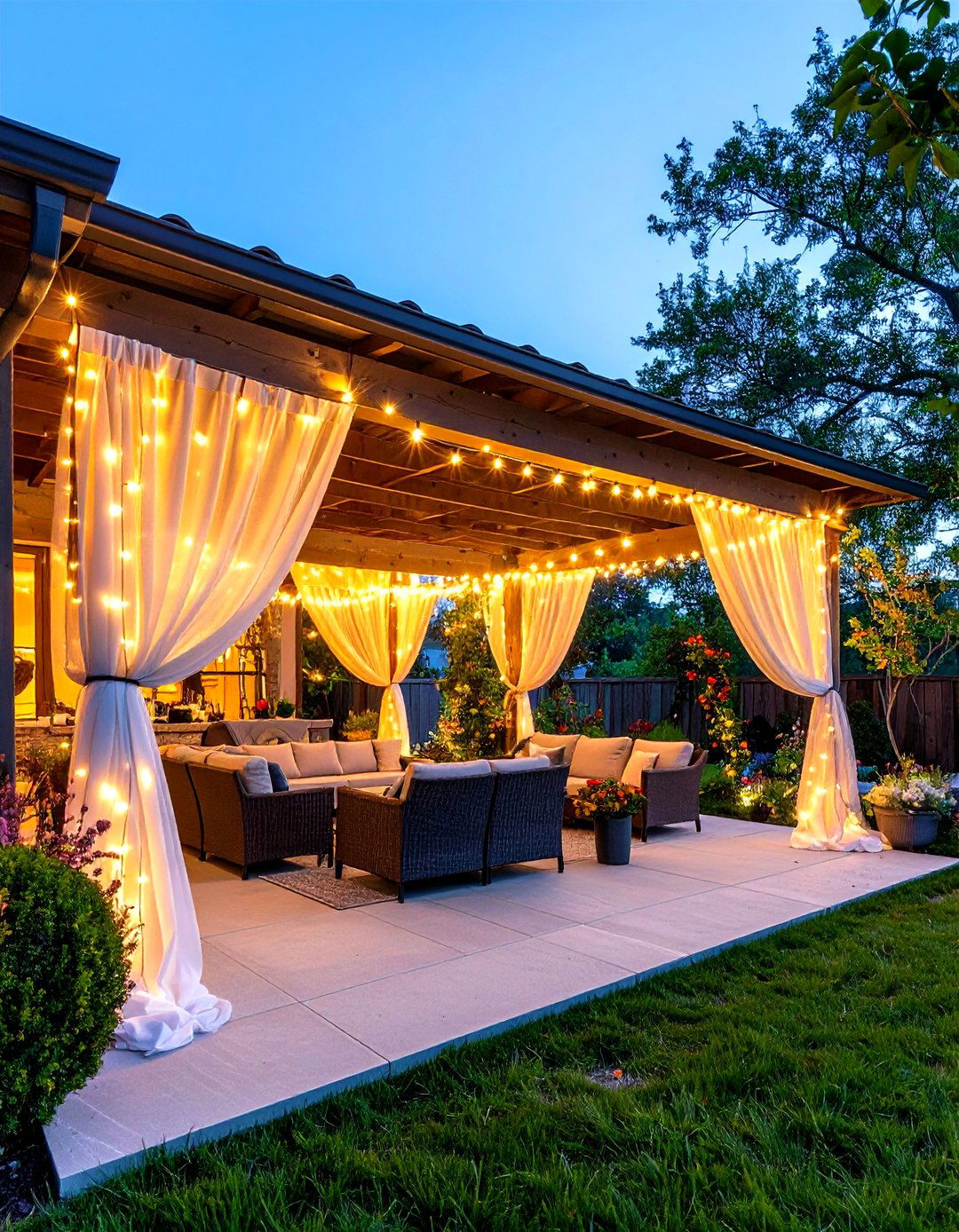 String Light Integrated Patio Curtains - 25 patio curtain ideas