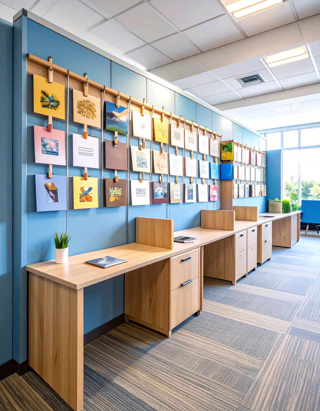 String a Memory Wire Photo Gallery Across the Cubicle - 25 cubicle decor ideas
