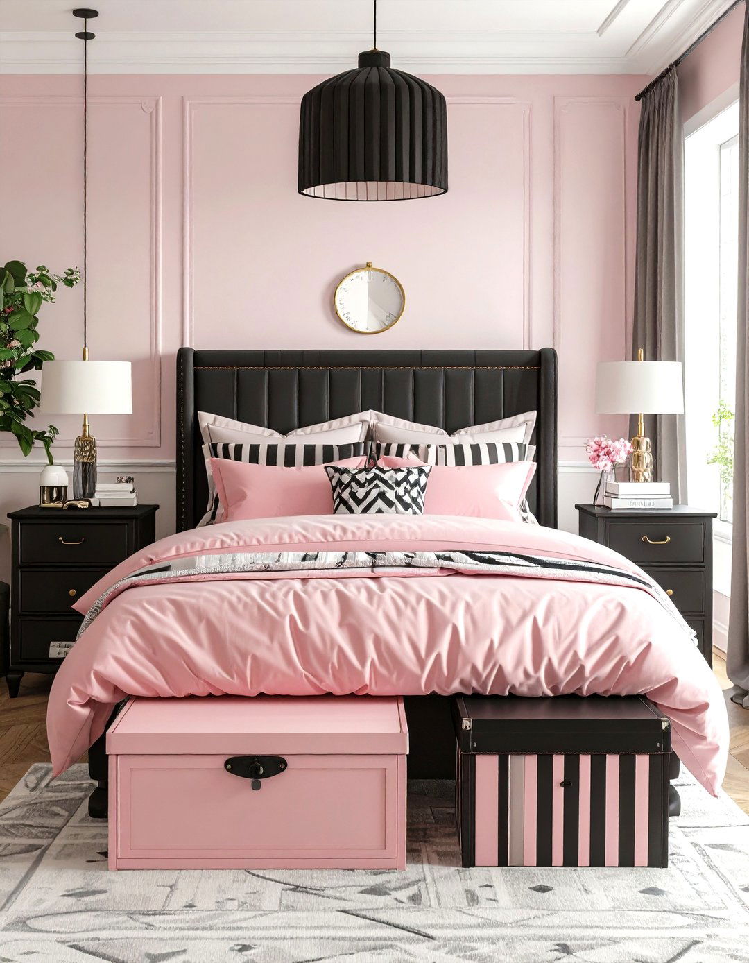 Striped Black and Pink Storage Boxes - 25 pastel goth bedroom ideas