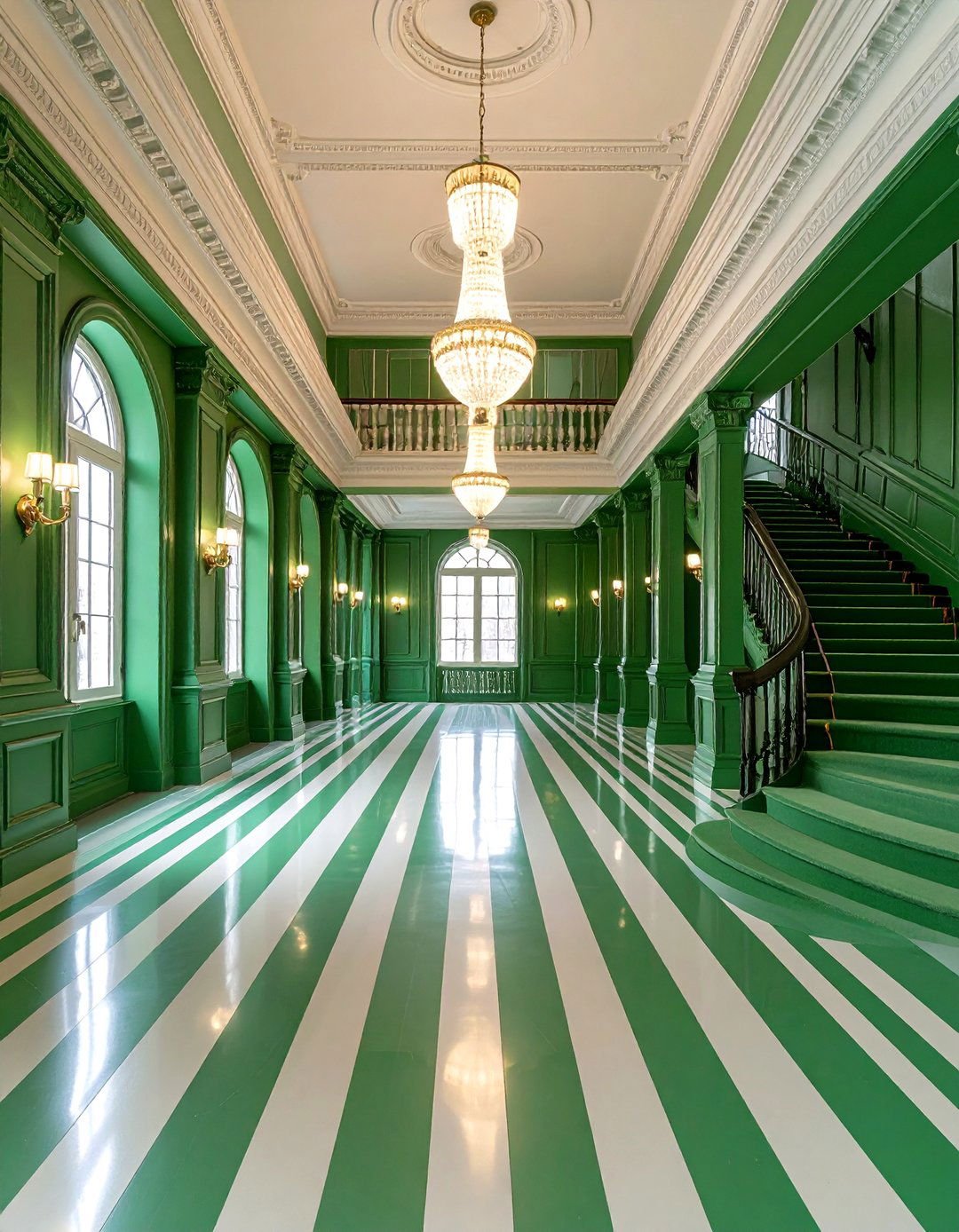 Striped or Drenched Green Hallway to Amplify Space - 25 green hallway ideas