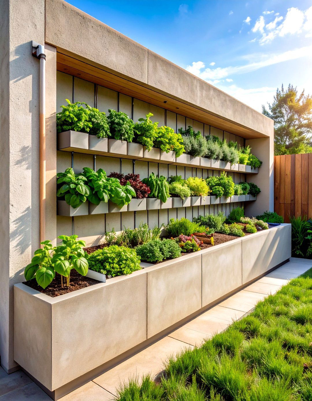 Stucco with Living Herb Wall - 25 Stucco Outdoor Kitchen Ideas