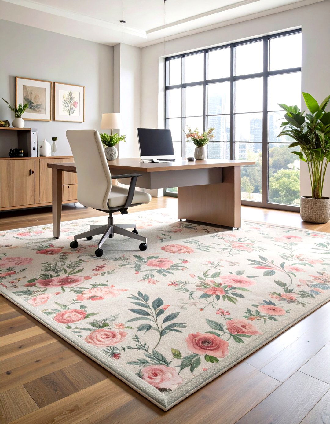 Subtle Floral Design Rug for Soft Elegance - 25 office rug ideas
