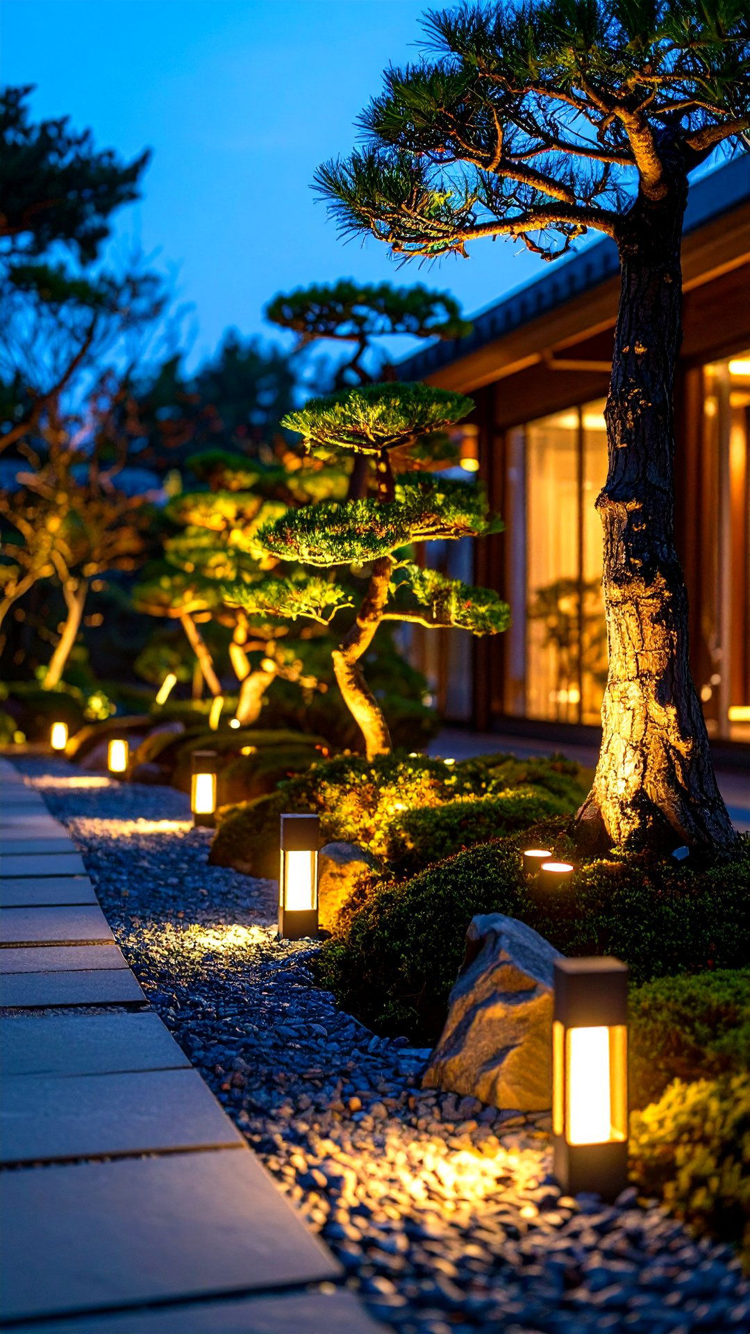 Subtle Garden Lighting Extends Bonsai Enjoyment After Sunset - 25 bonsai garden ideas