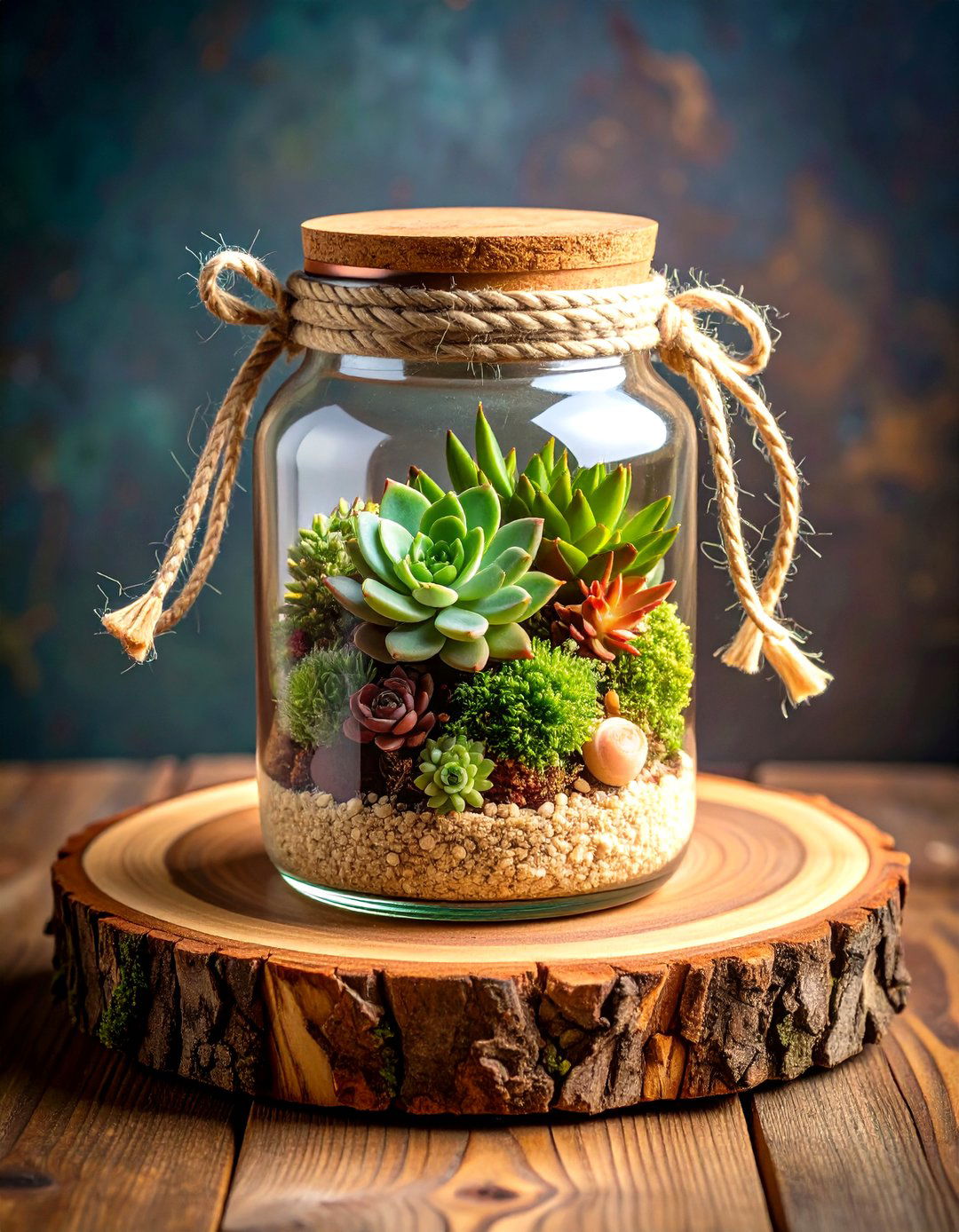 Succulent Terrarium on a Wood Slice - 25 mason jar wedding centerpieces