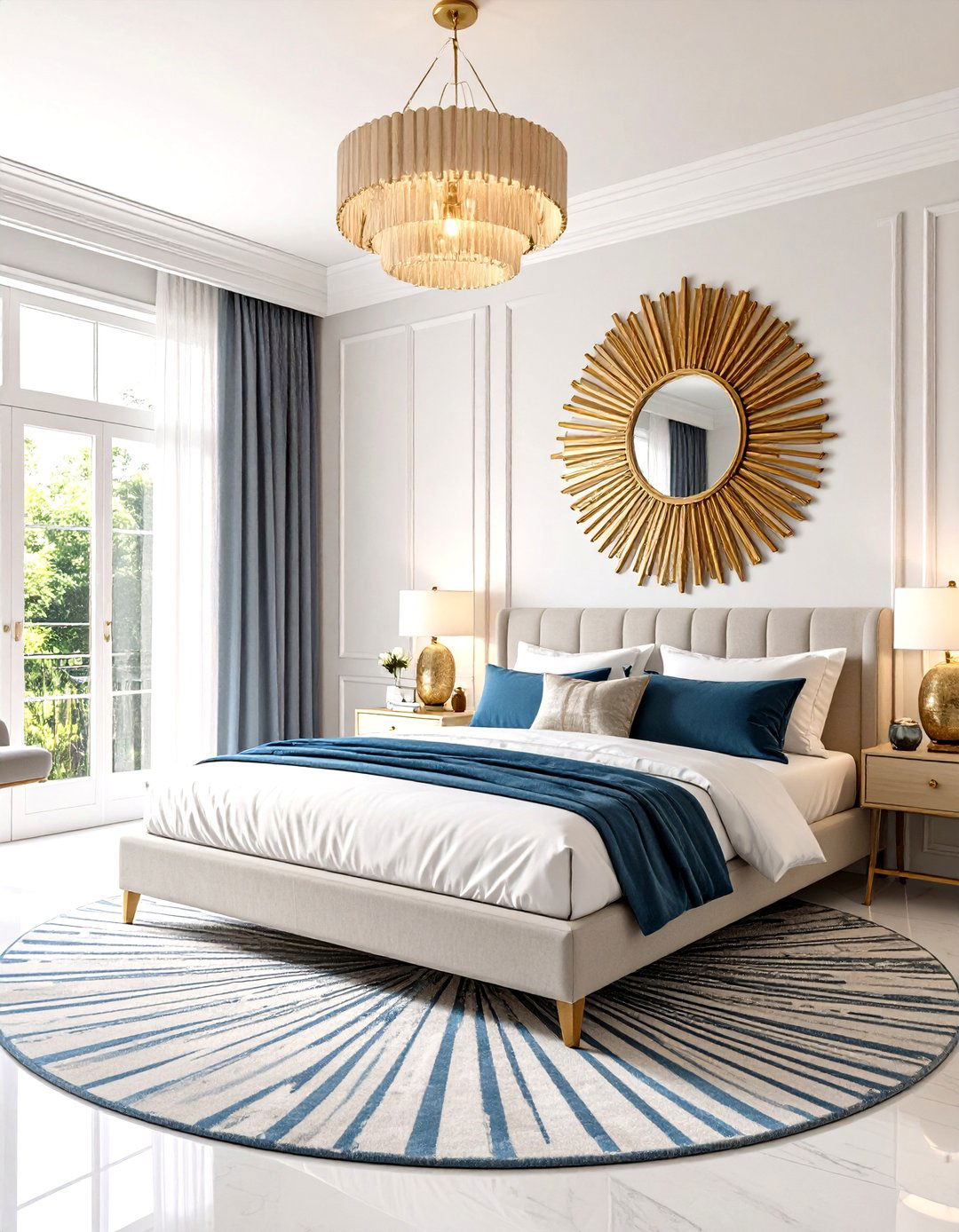 Sunburst Mirrors Bringing Radiance to an Art Deco Bedroom - 25 art deco bedroom ideas