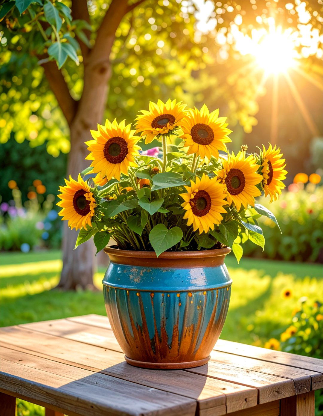 Sunflower Motif Painted Pot - 25 painted pot ideas